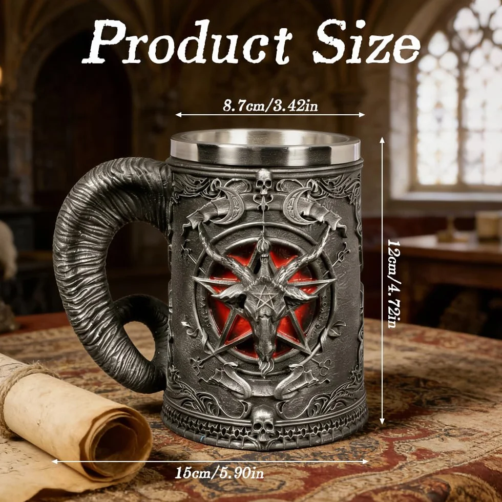 Kufel do Piwa Viking, SGZIOO Vintage Kufel do Piwa ze Stali Nierdzewnej 600ml, Runiczna Miska do Picia w Stylu Średniowiecznym na Kawa/Napój/Sok, dla Mężczyzn i Dnia Ojca