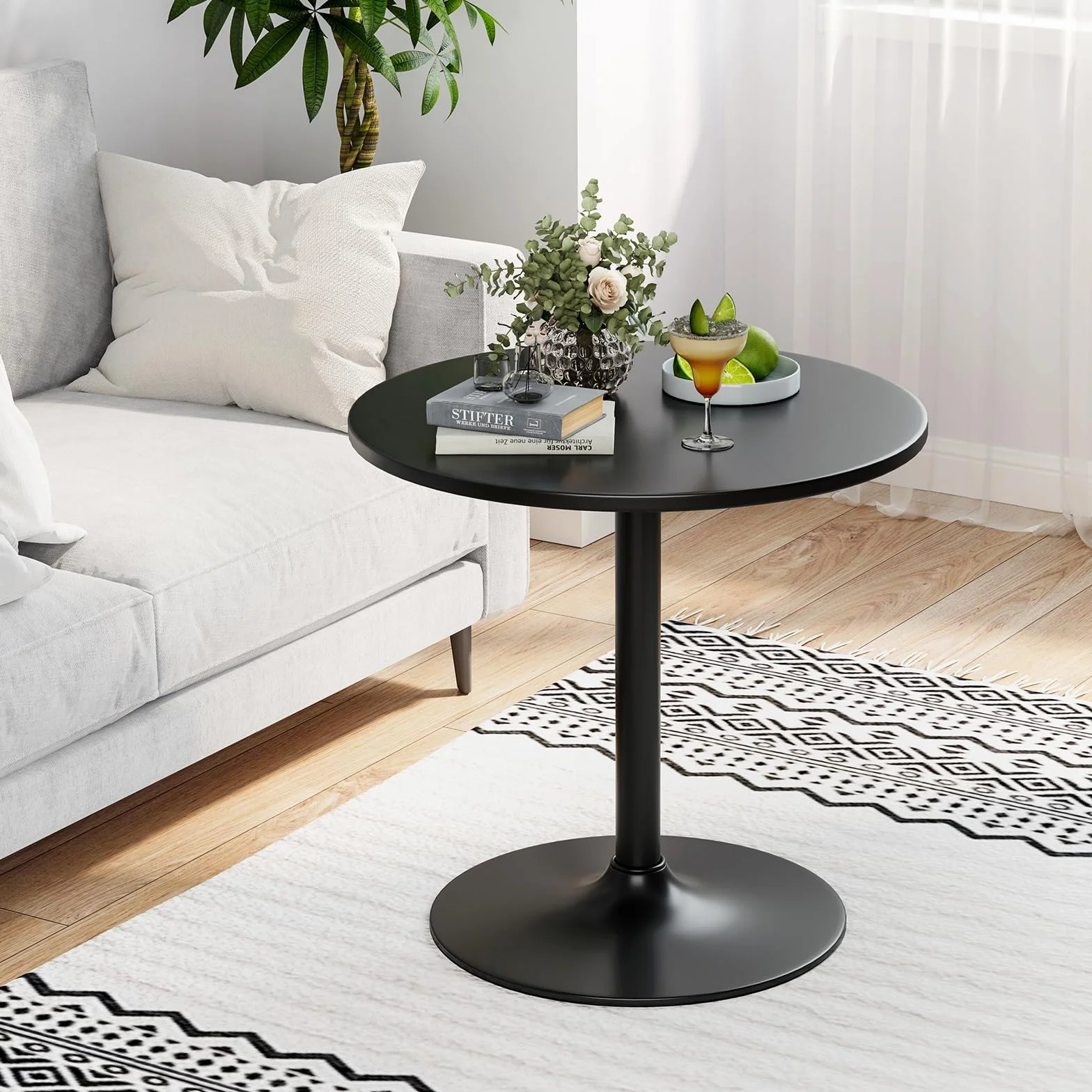 COSTWAY stół barowy i do jadalni, 2 w 1, regulacja wysokości 56/101,5 cm, okrągły stół bistro na balkon, do klubu, pubu, domu, czarny
