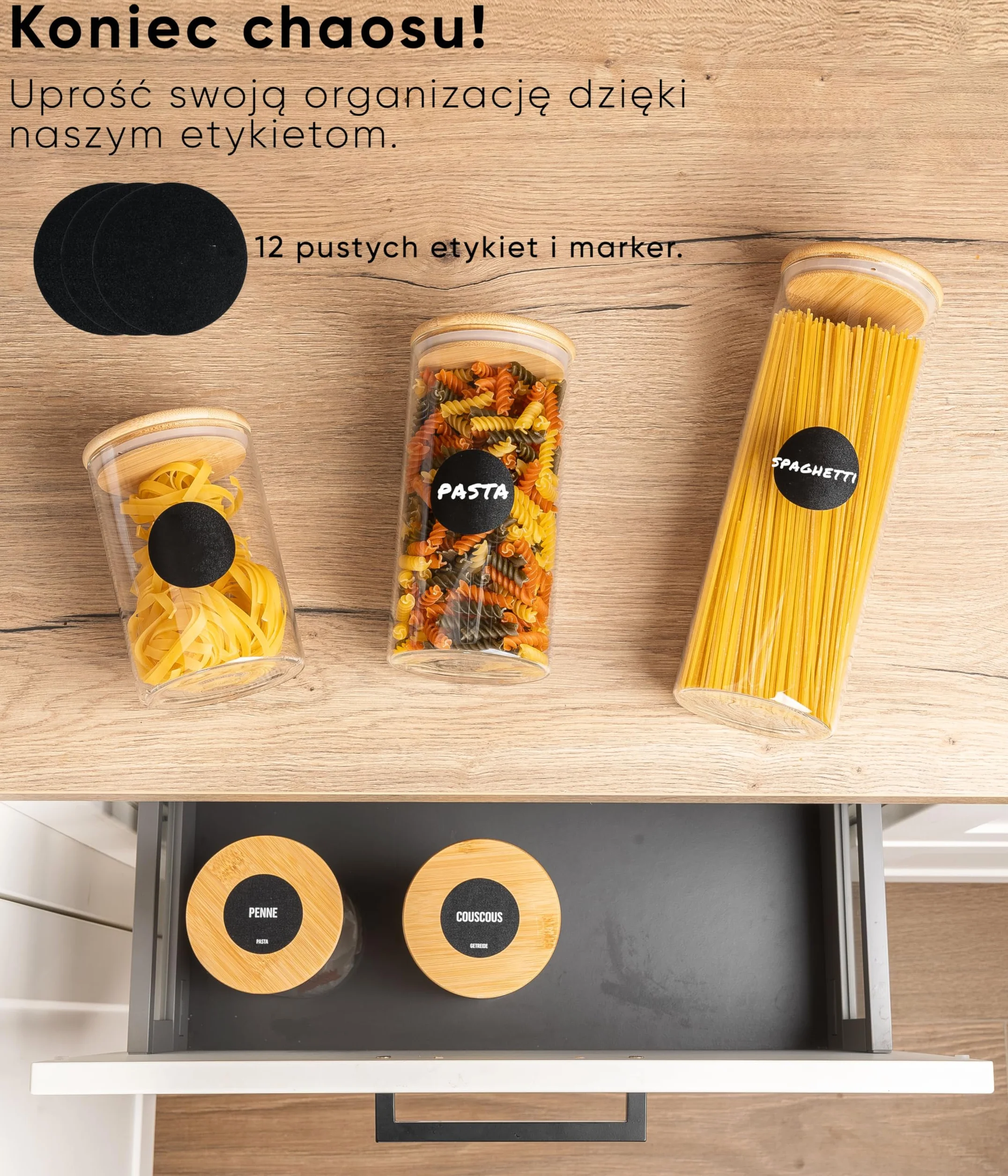 Deco haus® Słoiki do przechowywania z pokrywką, zestaw 3 sztuk do mąkę, szklane pojemniki na zapasy, do przechowywania kuchni, słoiki, szklany pojemnik 3x1950ml