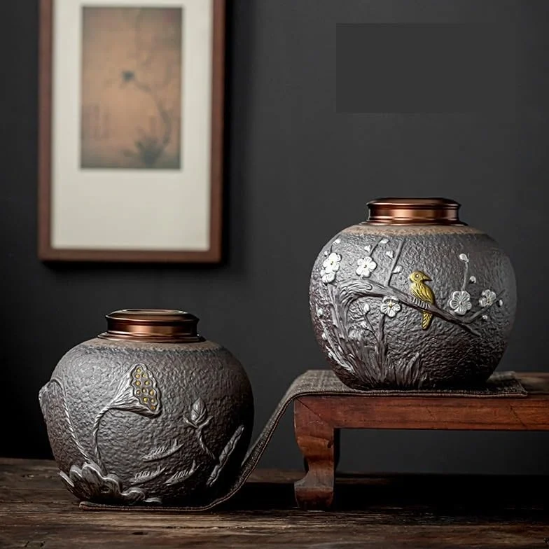 Cukierniczka Ceramiczne puszki na herbatę, duże domowe zielone herbaty, uszczelnione, czarne opakowania herbaty, garnki ceramiczne puszki na herbatę(B)