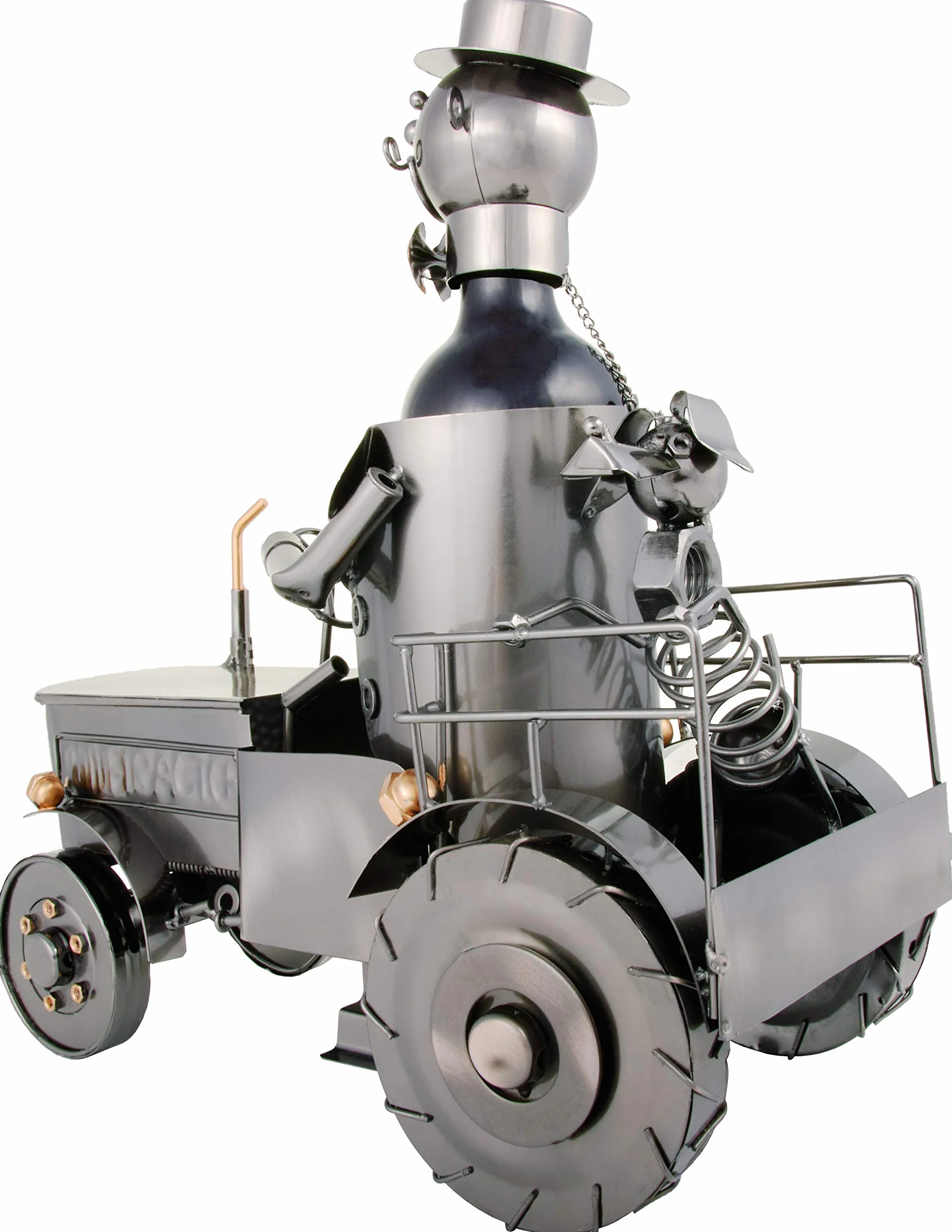 BRUBAKER Stojak na Butelkę Wina Traktor z Kierowcą I Psem - Deco Traktor Obiekt z Metalu - Stojak na Butelki z Kartką z Życzeniami dla Wina Prezent