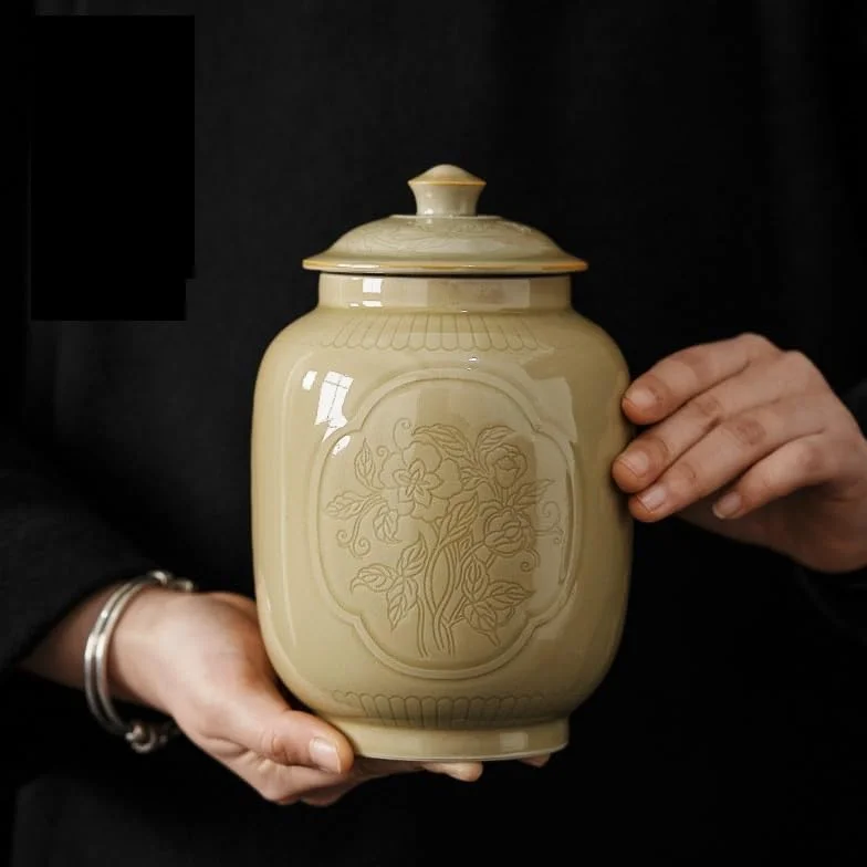HLTYGWX Pojemnik na herbatę Pojemnik ceramiczny do przechowywania słoika Ręcznie robiona ceramiczna puszka na herbatę Domowa kuchnia Herbata zamknięta puszka Puszka na herbatę