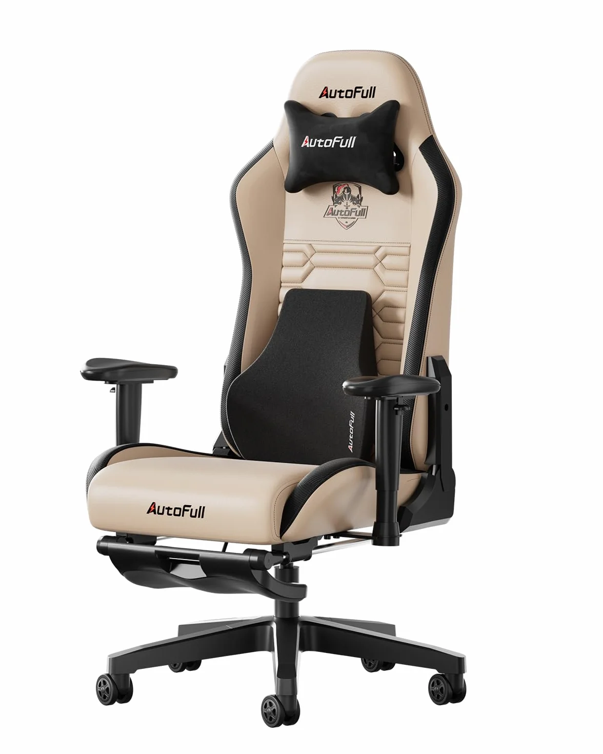 AutoFull C3 Ergonomiczny fotel biurowy z bionicznym podparciem lędźwiowym 3D, styl wyścigowy, wysokiej jakości skóra poliuretanowa, dla graczy, z podnóżkiem i zagłówkiem, brązowy