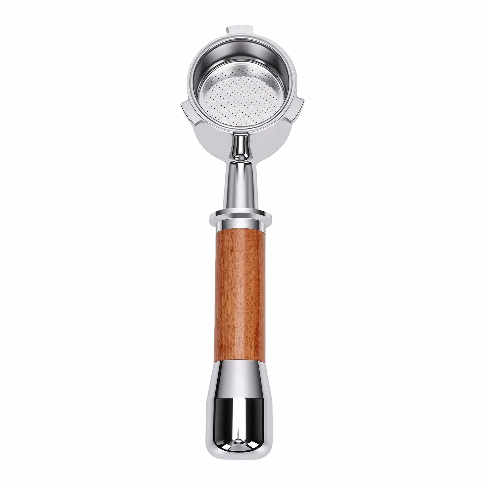 Uchwyt z Drewna Orzechowego 51 Mm Kolba |Ergonomiczna Wymiana Filtra do Kawy ze Stali Nierdzewnej Bez Dna dla Baristy (z dolną podwójną wylewką i trzema uszami)