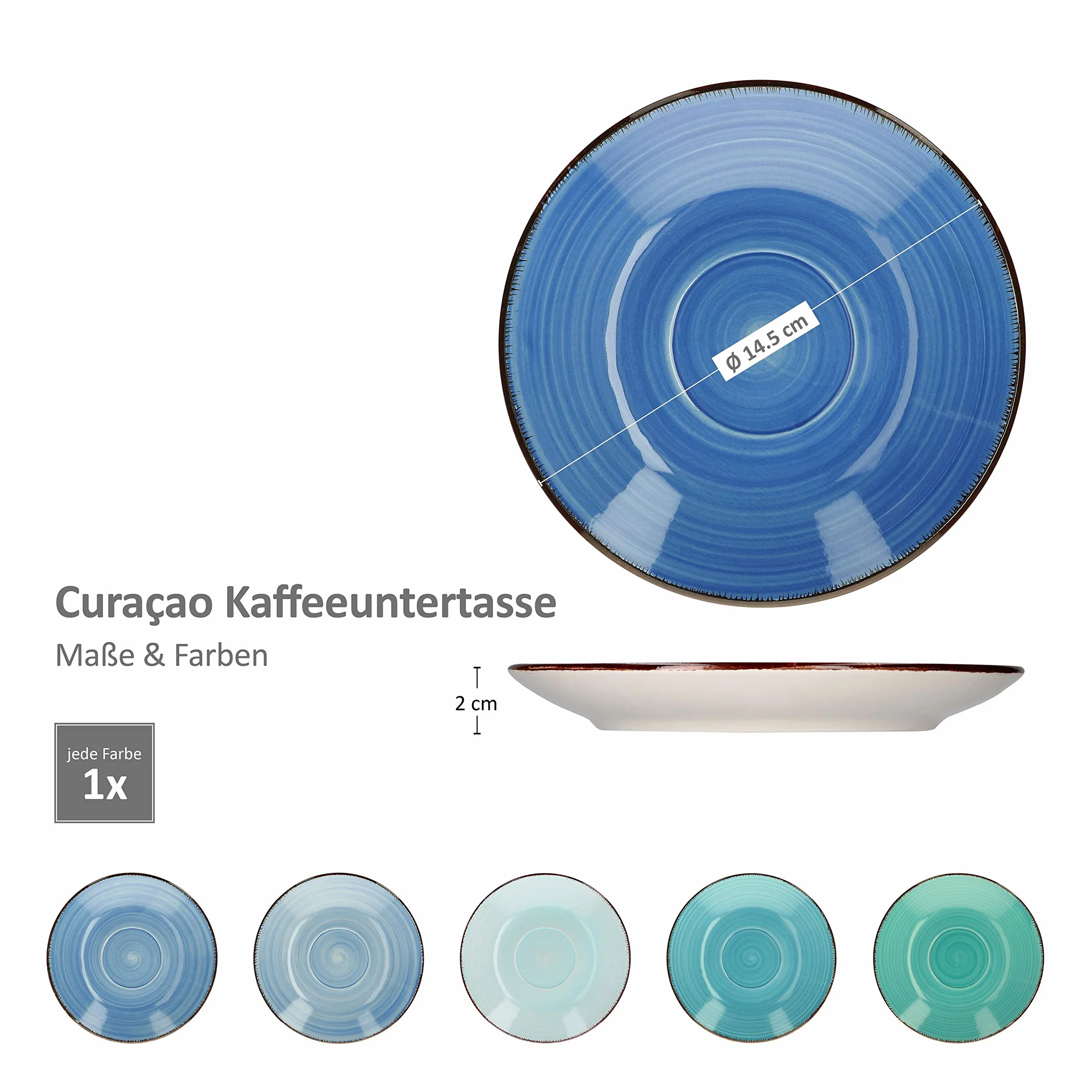 MamboCat 18-częściowy zestaw naczyń do kawy Blue Curacao ręcznie malowany kamionka