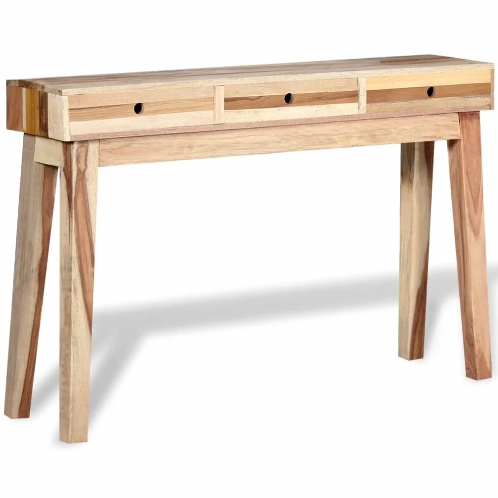 Stolik konsolowy z litego drewna pochodzącego z recyklingu z 3 szufladami, stabilna rama stalowa, komoda do przedpokoju w stylu vintage, stolik pomocniczy 120 x 30 x 80 cm, półka i miejsce do
