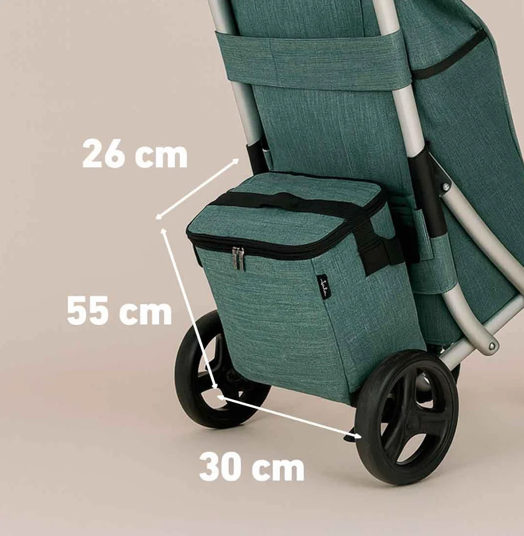 JATA HCAR2501 wózek na zakupy 4 kółka 40 l z torbą chłodzącą do mrożonek, 2 kółka obrotowe o 360°, składany wózek z hamulcem, aluminiowe podwozie