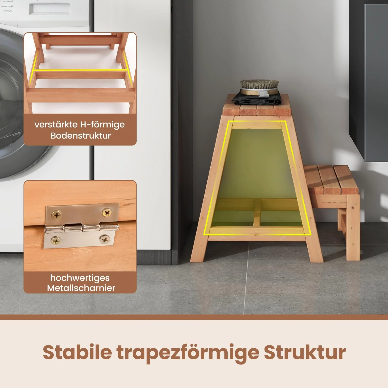 COSTWAY 2-stopniowy taboret składany, krzesło drabinkowe, obciążenie do 250 kg, drabinka z drewna świerkowego, drabina domowa, naturalna drabina do bibliotek lub domu, 50 x 39 x 45 cm