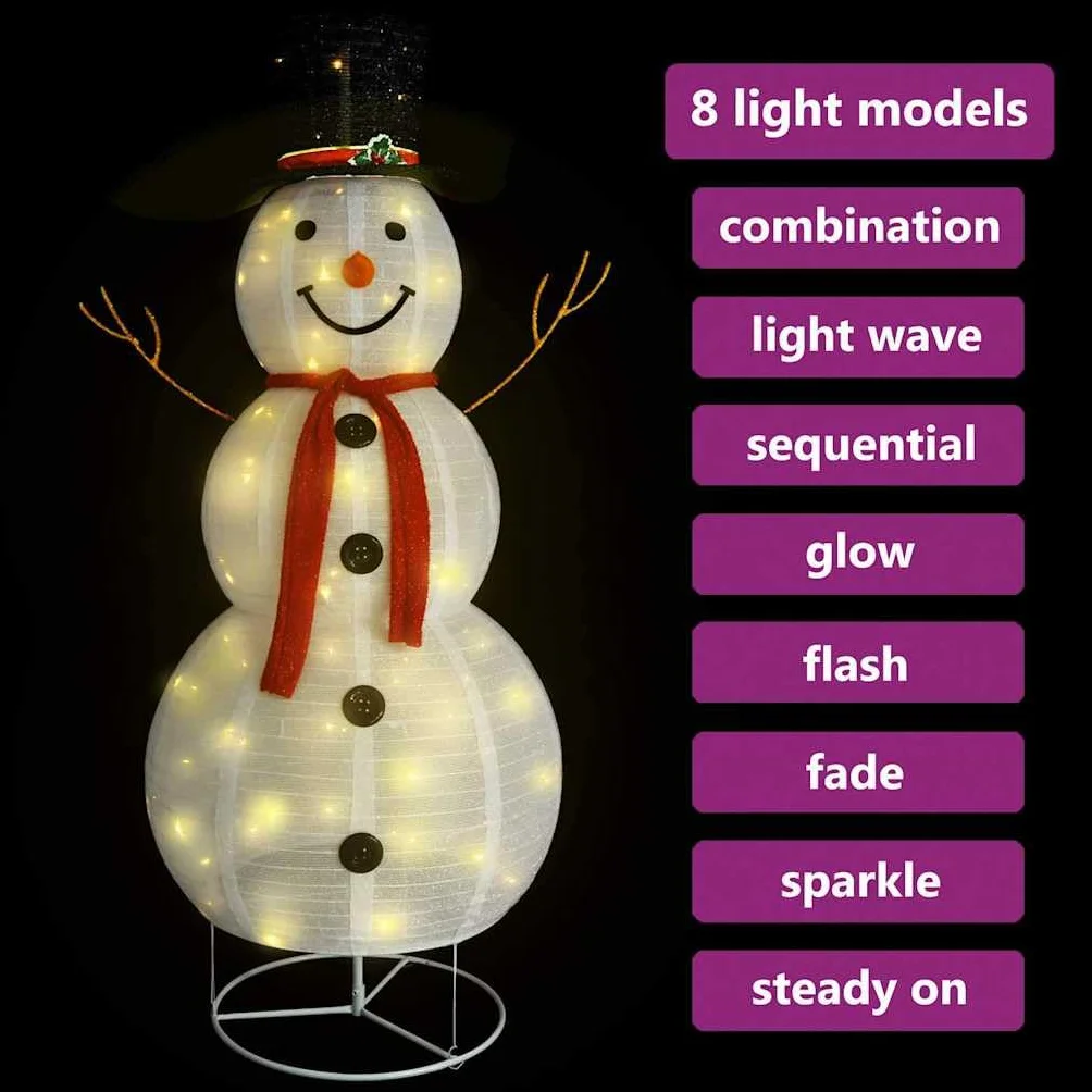 Bałwan LED figurka bożonarodzeniowa z materiału, 180 cm, z 180 diodami LED, 8 trybami świecenia, złącze USB, odporna na warunki atmosferyczne, do użytku wewnątrz i na zewnątrz, świąteczna