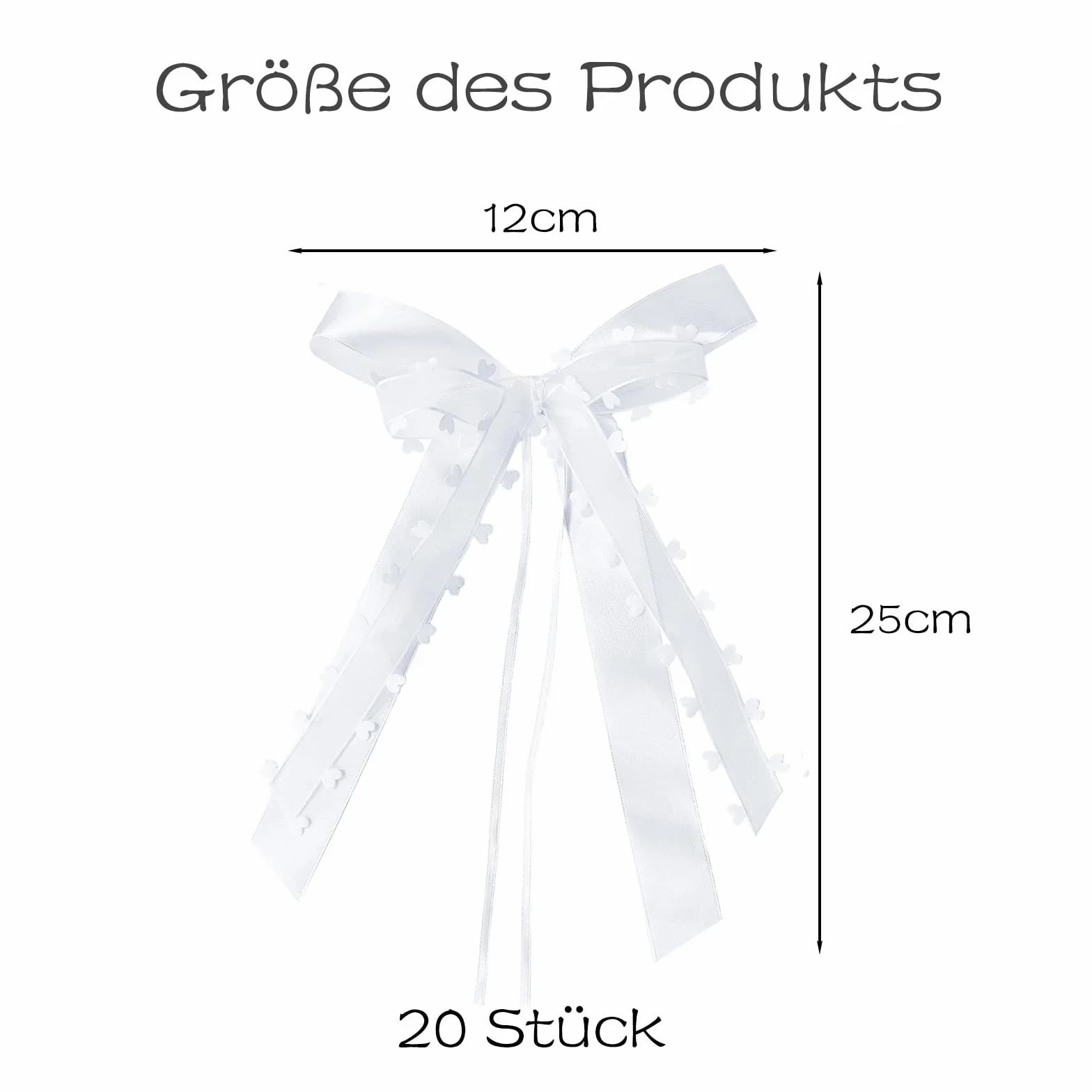 20 sztuk kokardek samochodowych na wesele, białe, ślubne kokardki do samochodu, satynowe kokardki do anteny 25 x 12 cm – dekoracja samochodu na wesele, imprezę i urodziny, wystarczy przymocować