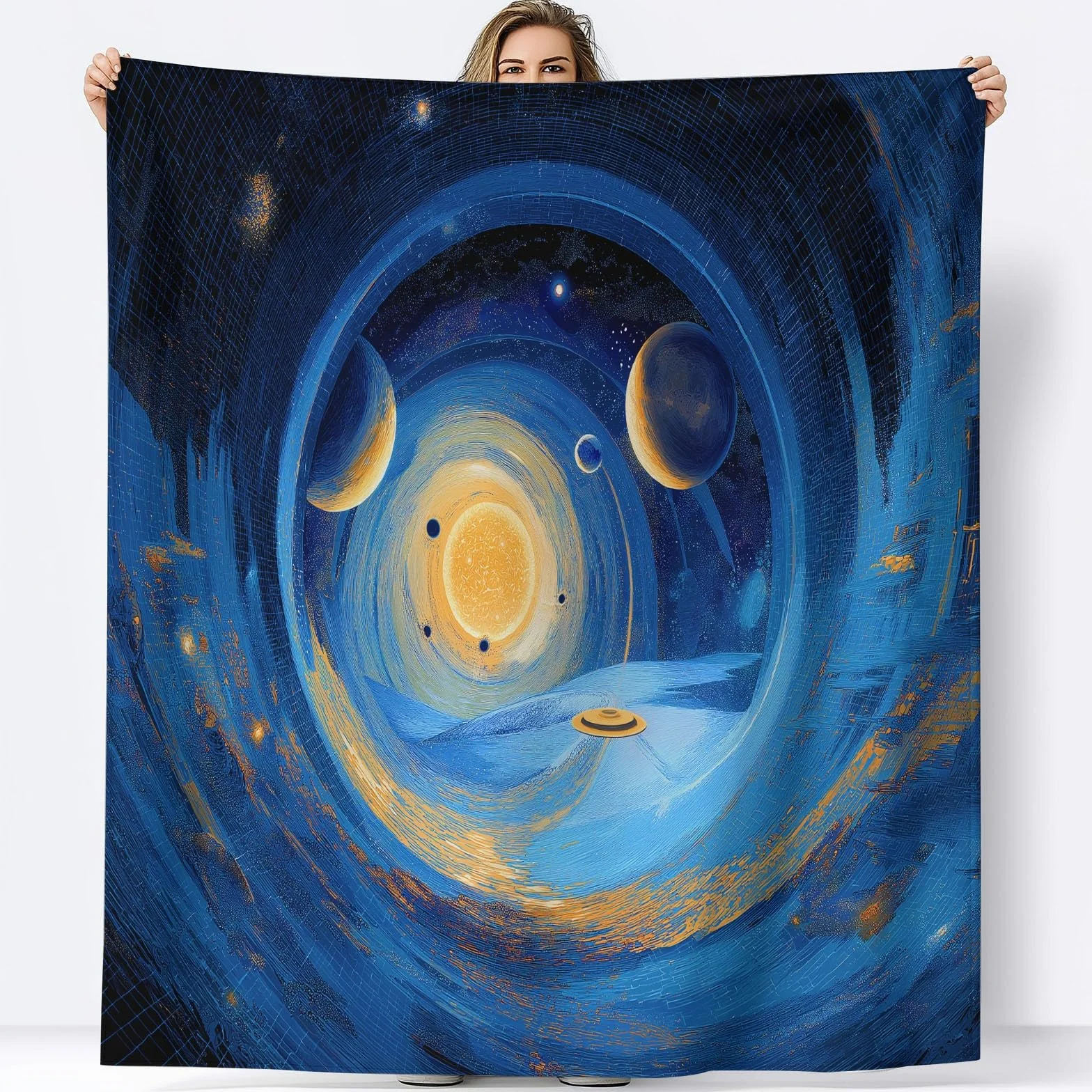 Futuryzm Koc polarowy z otworem czarny polar flanelowy, narzuta na sofę Wygodny koc na łóżko 2-osobowe Pled zimowy, 220 x 240 cm Błękitny