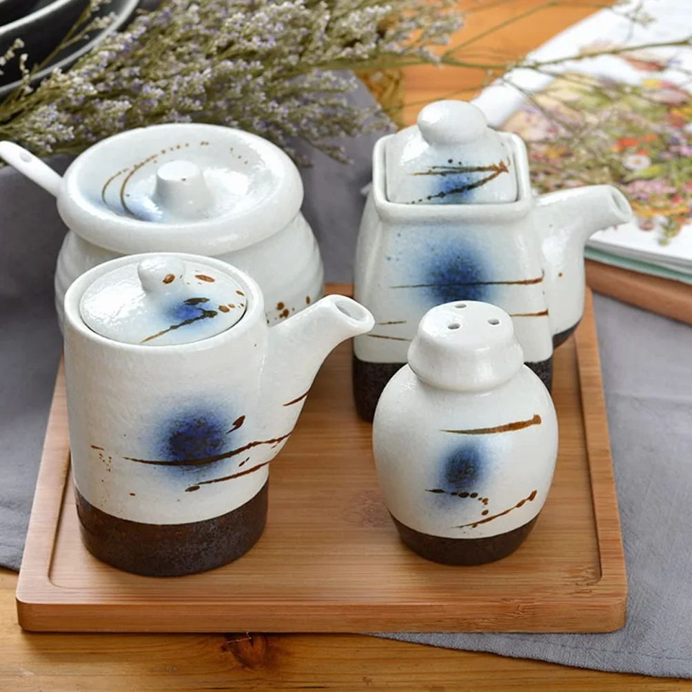 Pudełko na przyprawy Japoński ceramiczny słoik chili butelka pieprzu sushi zestaw słoik na przyprawy sól słoik na sól słodko-kwaśny garnek na sos sojowy słoik na cukier pojemnik do przechowywania