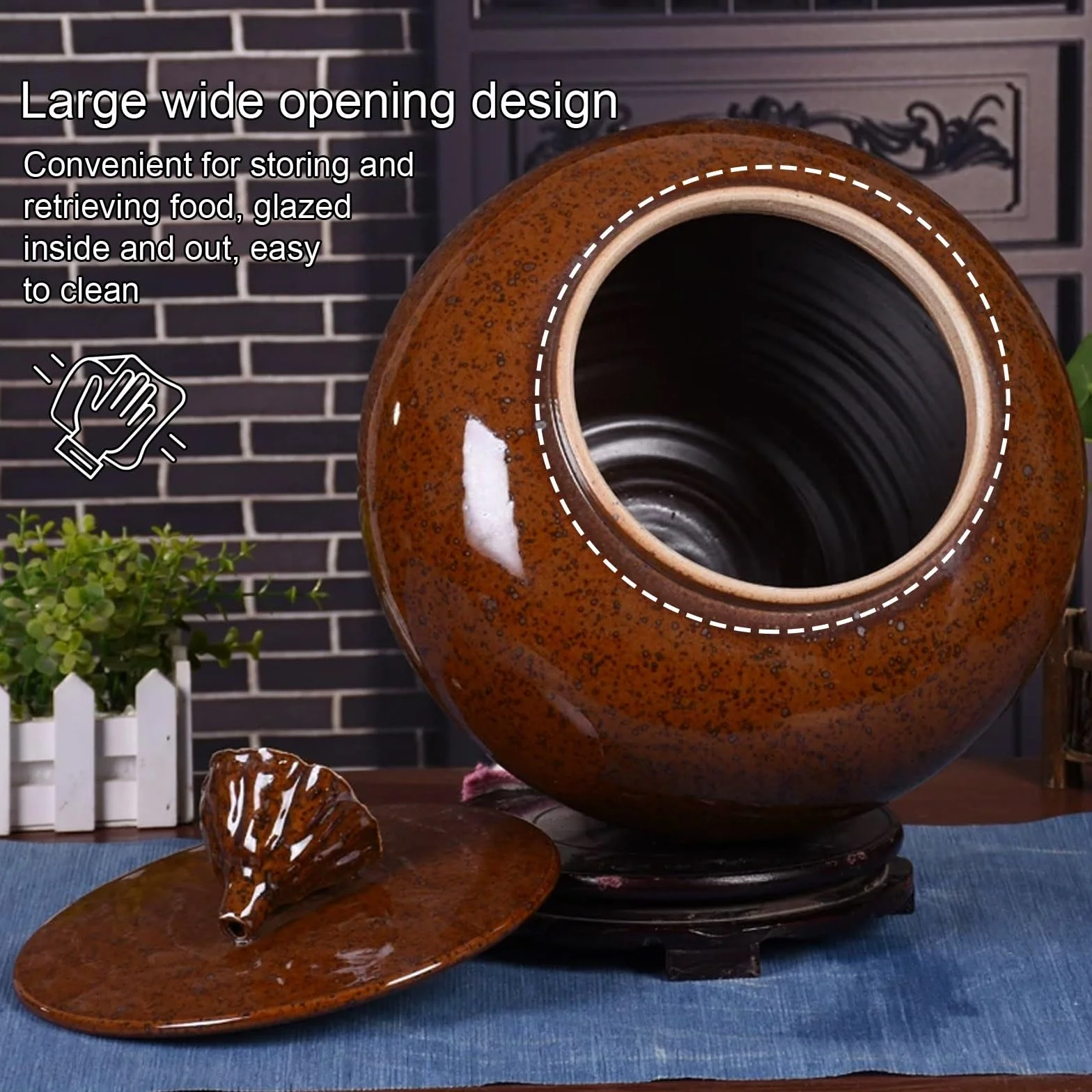 Generisch Ceramiczny pojemnik na zboża z hermetyczną pokrywką, duża pojemność, pojemniki na zapasy w stylu chinoiserii, do ryżu, mąki, płatków owsianych, kawy, brązowego cukru, herbaty, ciastek
