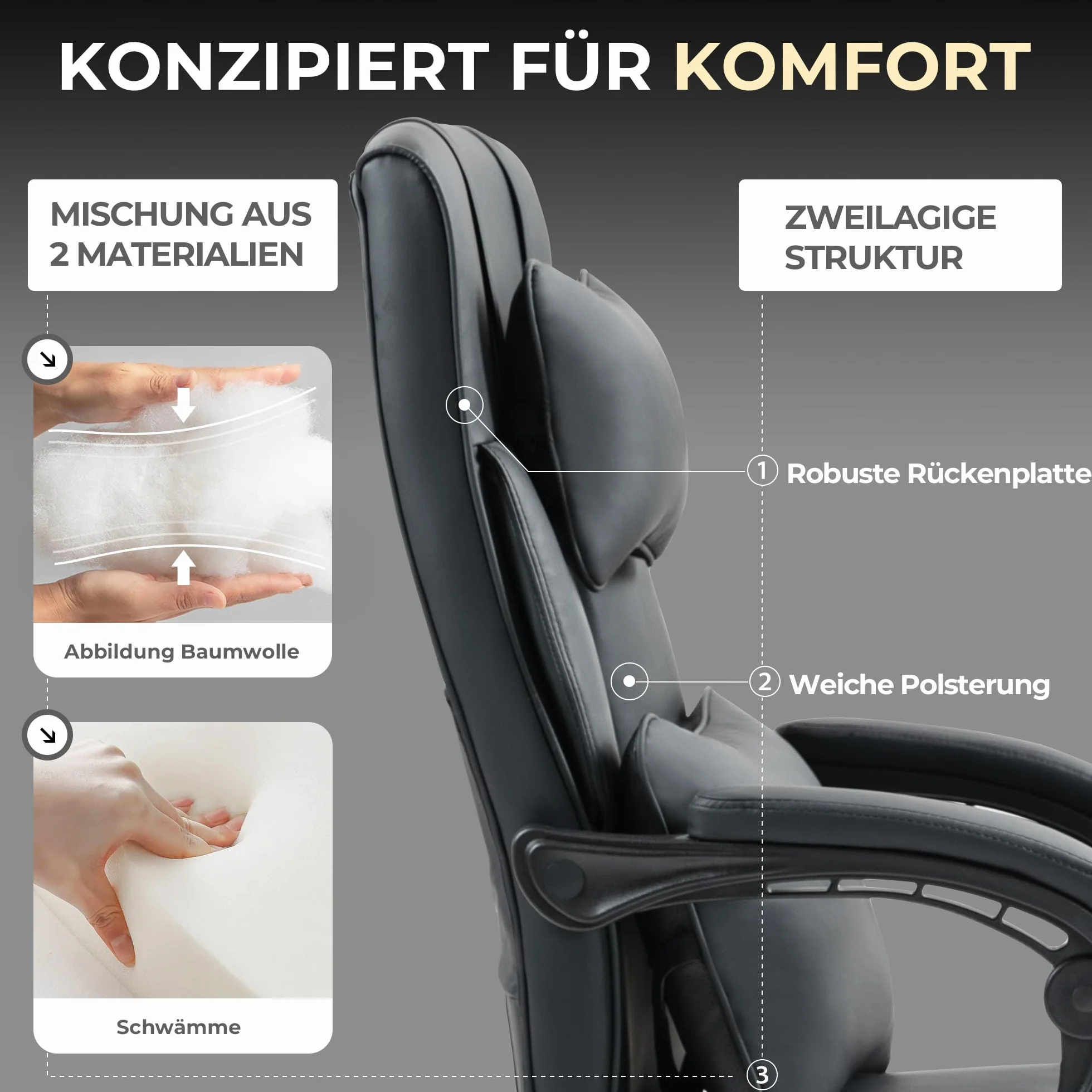 Dowinx Fotel szefa, ergonomiczny, z podnóżkiem, regulowany odcinek lędźwiowy i zagłówek, ergonomiczne krzesło biurowe, obrotowe, krzesło komputerowe z wysokim oparciem, krzesło biurowe 150 kg (czarny)