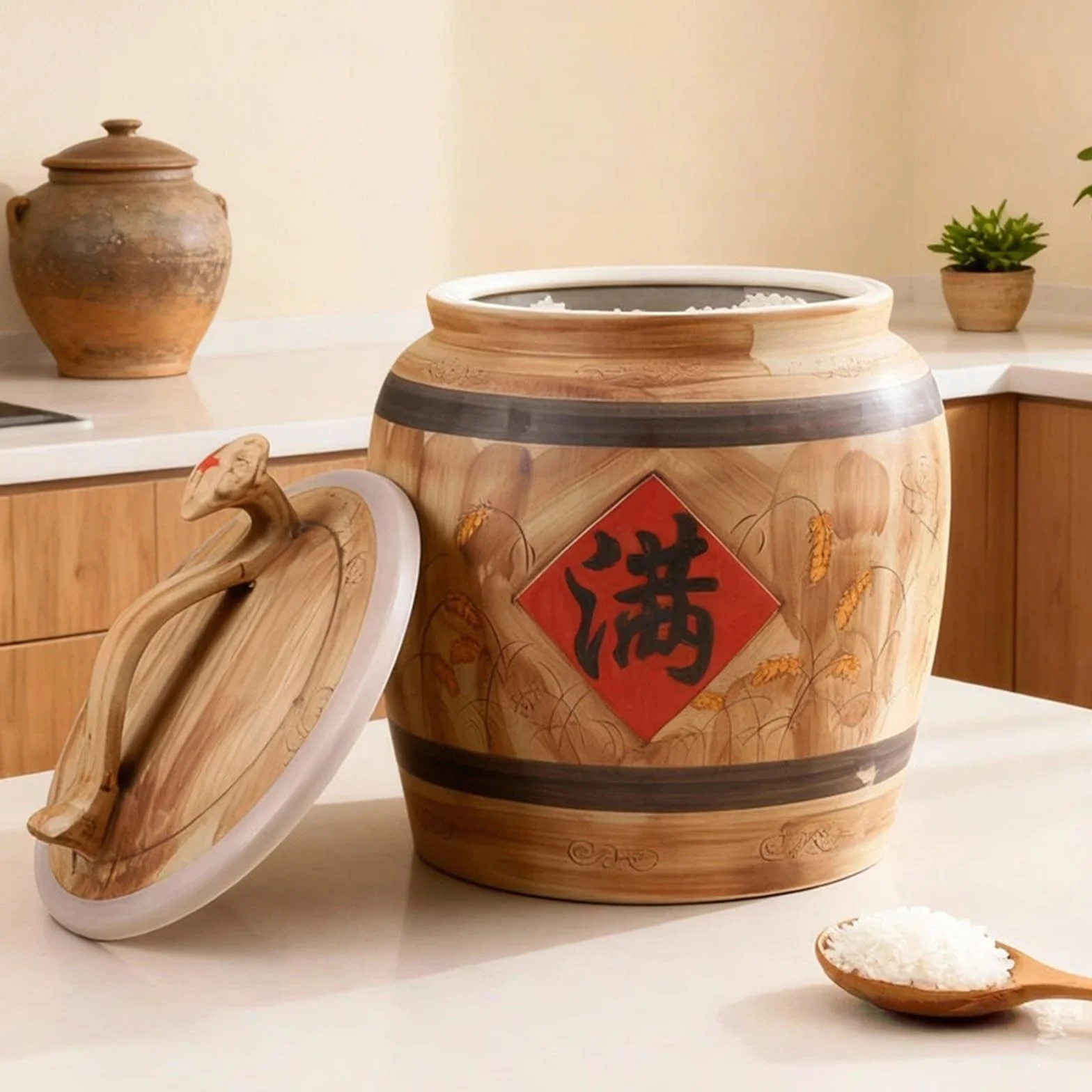 Ceramiczny słoik do przechowywania ryżu z pokrywką, szczelny pojemnik kuchenny na płatki śniadaniowe, mąkę, cukier, orzechy, przekąski, karmę dla zwierząt domowych, duża pojemność