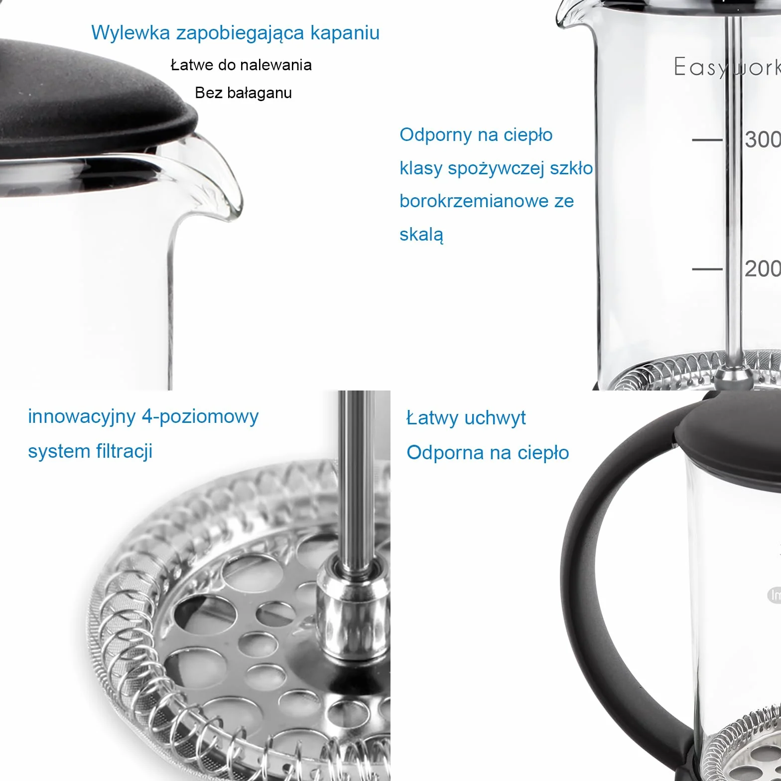 Easyworkz Eclipse Ekspres do kawy Francuska prasa o pojemności 350 ml ze szkłem borokrzemianowym
