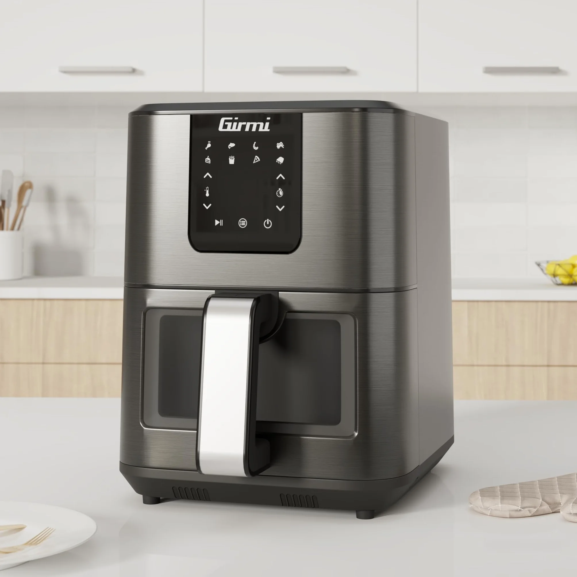 Girmi FG79 Ecofrit 9L frytkownica powietrzna, 1700 W, 9 litrów XXL, 8 programów, wyświetlacz cyfrowy, oświetlenie wewnętrzne, timer, książka kucharska w zestawie