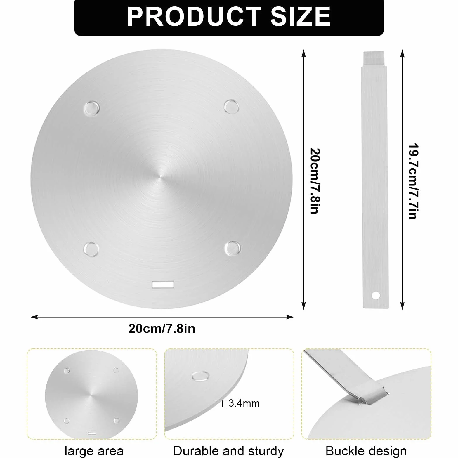 Płyta indukcyjna adapter, stal nierdzewna, z 1 wyjmowanym uchwytem, 20 cm, płyta konwertera do płyty indukcyjnej, kuchenka gazowa