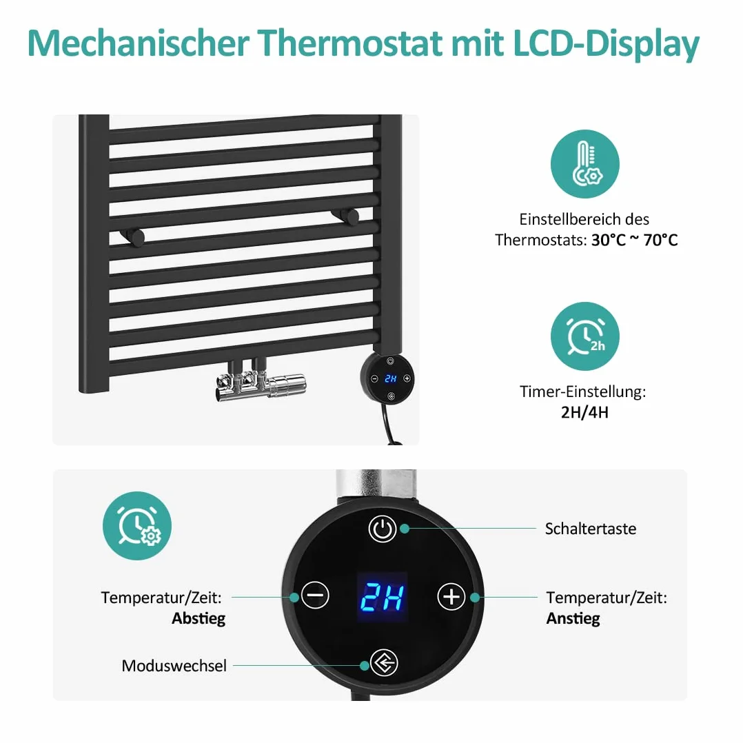 EMKE Pręt grzewczy 900 W z termostatem i ekranem LCD, wkład grzejny stal nierdzewna, czarny