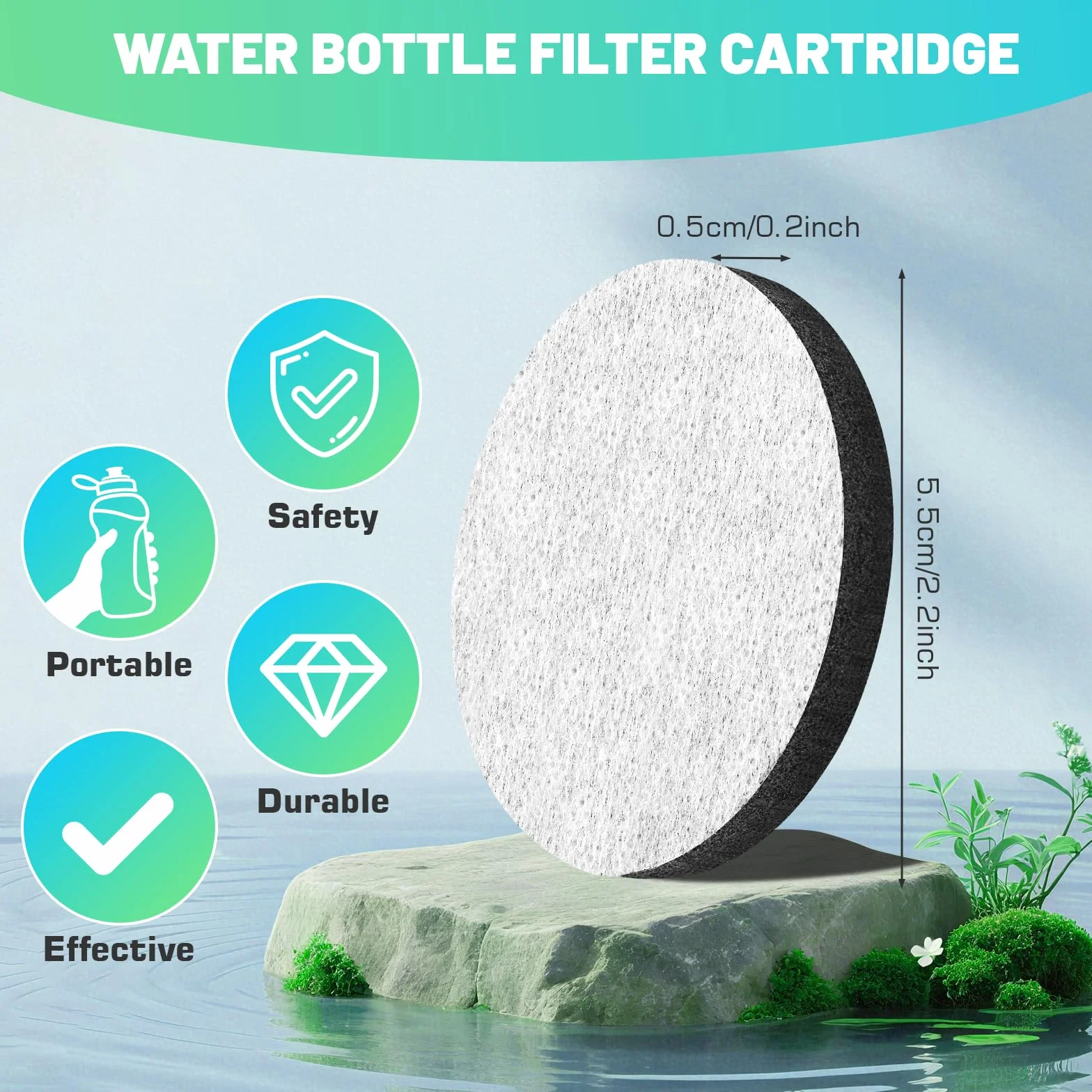 Zestaw 8 filtrów do wody MicroDisc, filtr zastępczy, kompatybilny ze wszystkimi karafkami i butelkami na wodę z filtrem, redukuje PFA, chlor, mikrocząsteczki i inne zanieczyszczenia