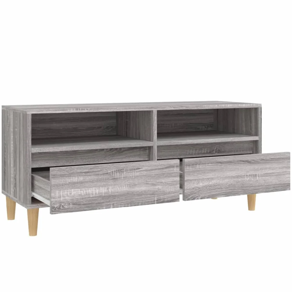 Szafka TV Sonoma szara 100 x 34,5 x 44,5 cm, materiał drewnopochodny, uniwersalna podstawka pod telewizor, trwała szafka na media do salonu, sypialni, uniwersalna konsola multimedialna