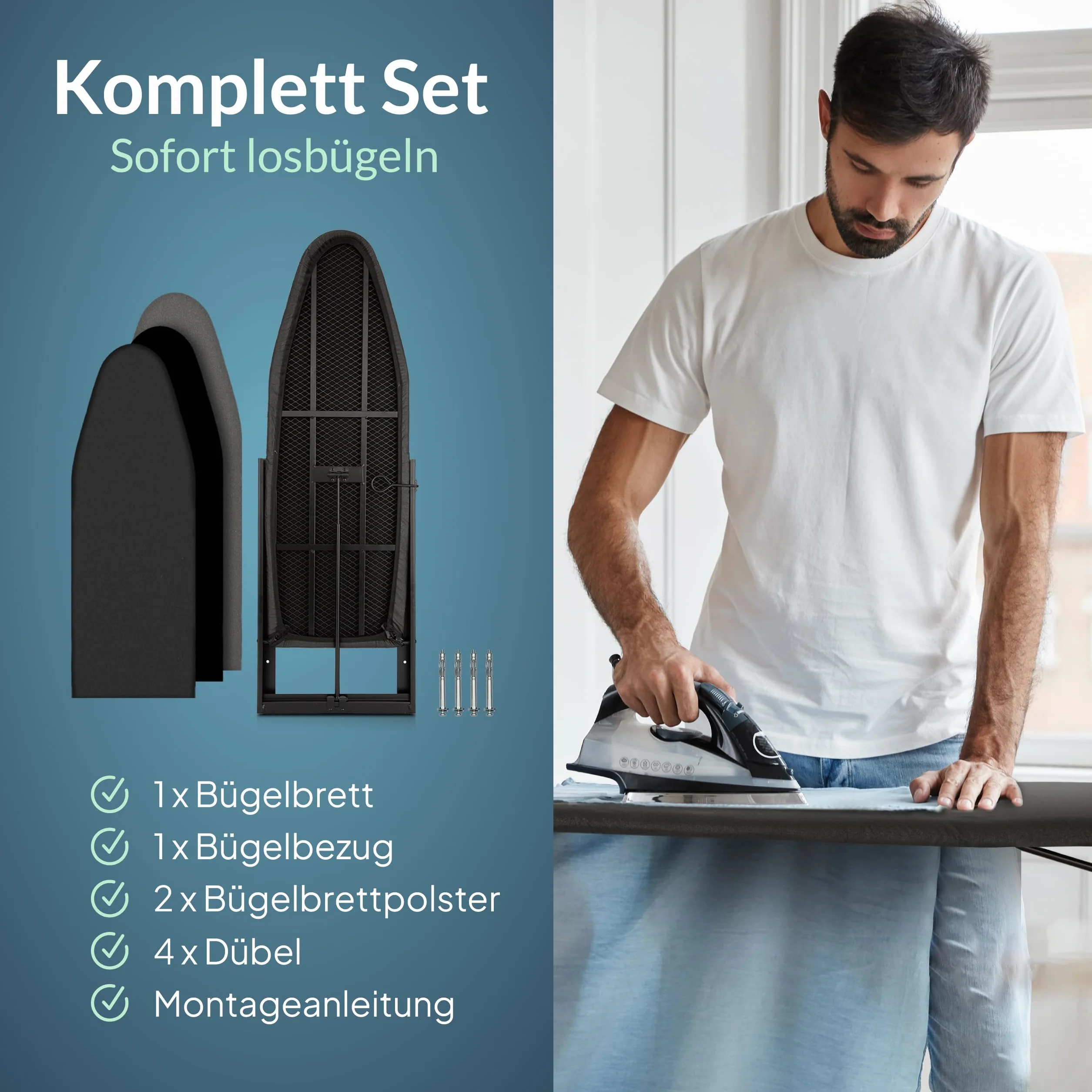 Składana deska do prasowania z mocowaniem ściennym, mała deska do prasowania, zajmująca niewiele miejsca, szybkie i łatwe prasowanie (czarna)