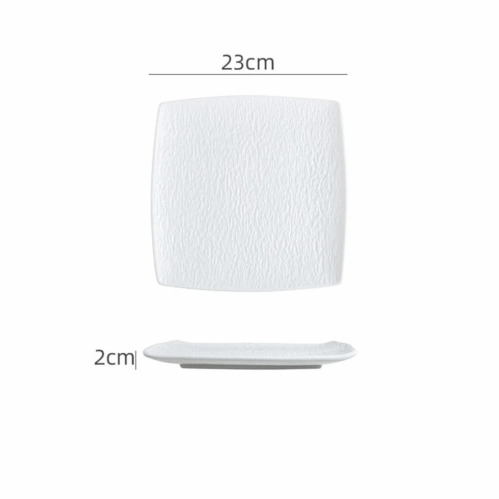 Talerze obiadowe, 9-calowe matowe ceramiczne talerze obiadowe, kwadratowe czarno-białe naczynia grillowe w stylu retro Zestaw obiadowy(White)