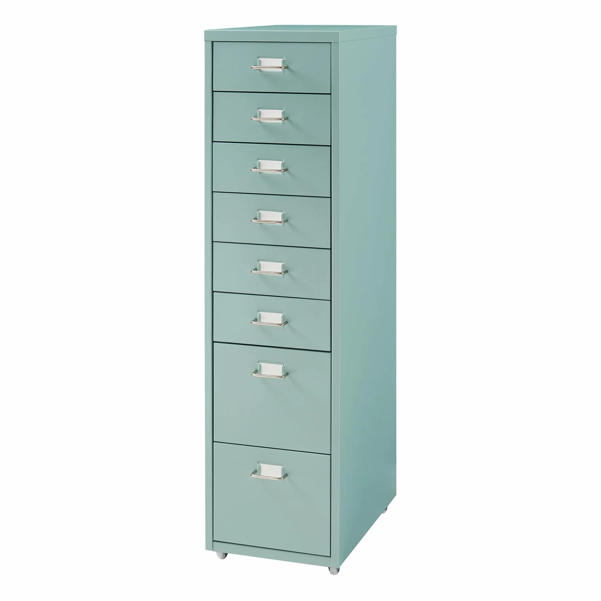 [en.casa] Kontener na kółkach Kökar szafka z metalowymi szufladami do dokumentów z 8 szufladami, wózek biurowy na rolkach do gabinetu 109 x 28 x 41 cm, kolor mintowy