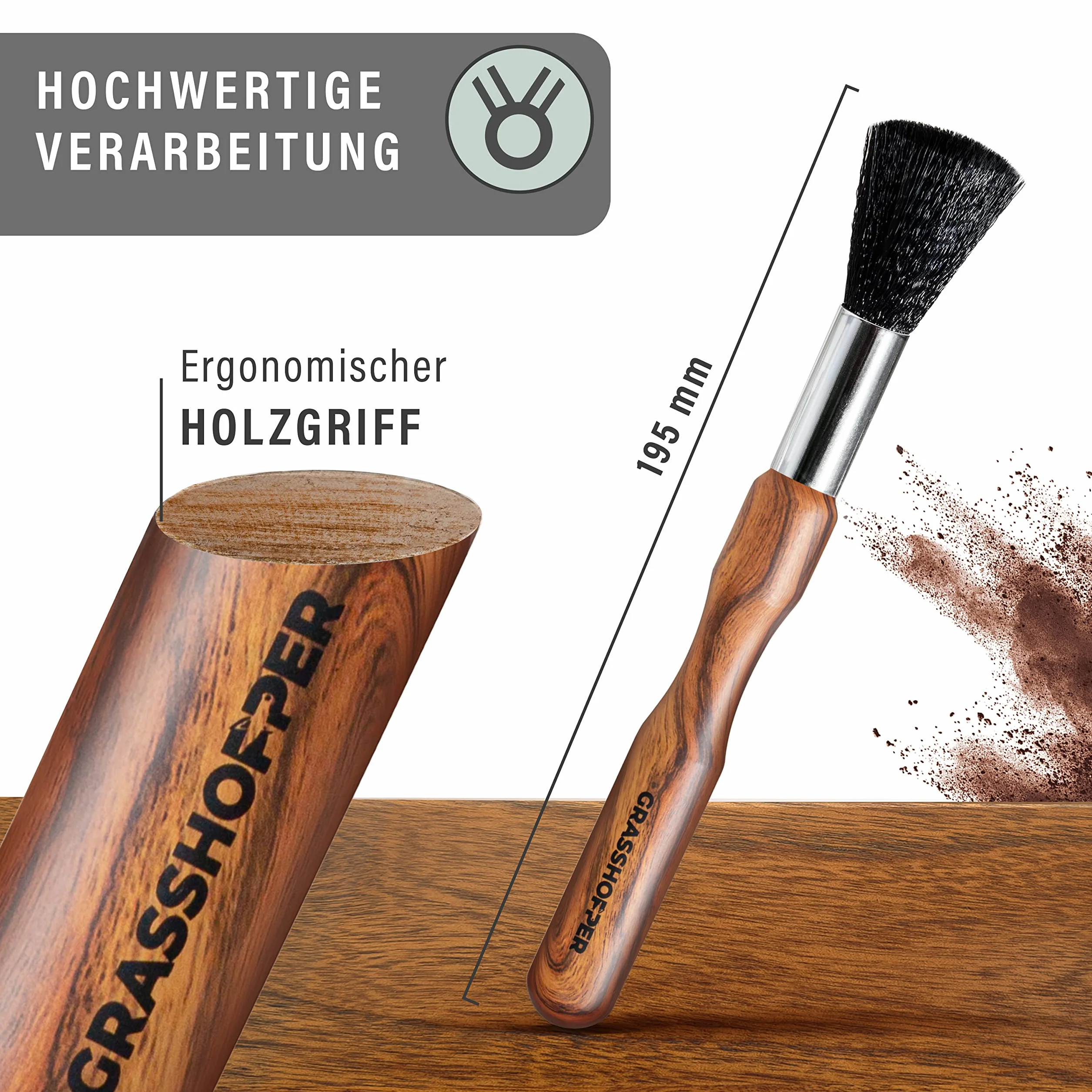 Grasshopper Barista Brush – wegański pędzel do czyszczenia kawa (nowoczesny design z drewna) do: ekspresu, sitka, młynka do kawa