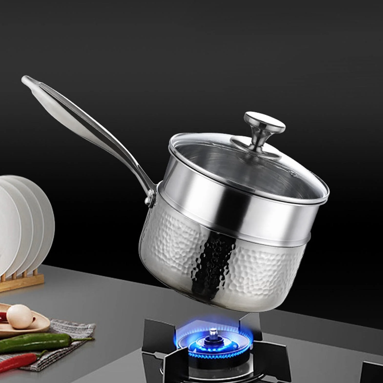 Garnek Nierdzewny naczynie nieprzywierające bez powłoki z uchwytem pokrywki | Mały Rondel I Garnek Do Gotowania Na Parze Kuchnia, Jadalnia, Gotowanie, Smażenie, Duszenie, Zupy, Na Parze