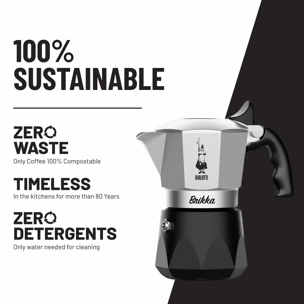 Bialetti New Brikka 2023, słoik do mokki, jedyny ekspres do kawy, który może zrobić kremowe espresso, 2 filiżanki, aluminium i czarny
