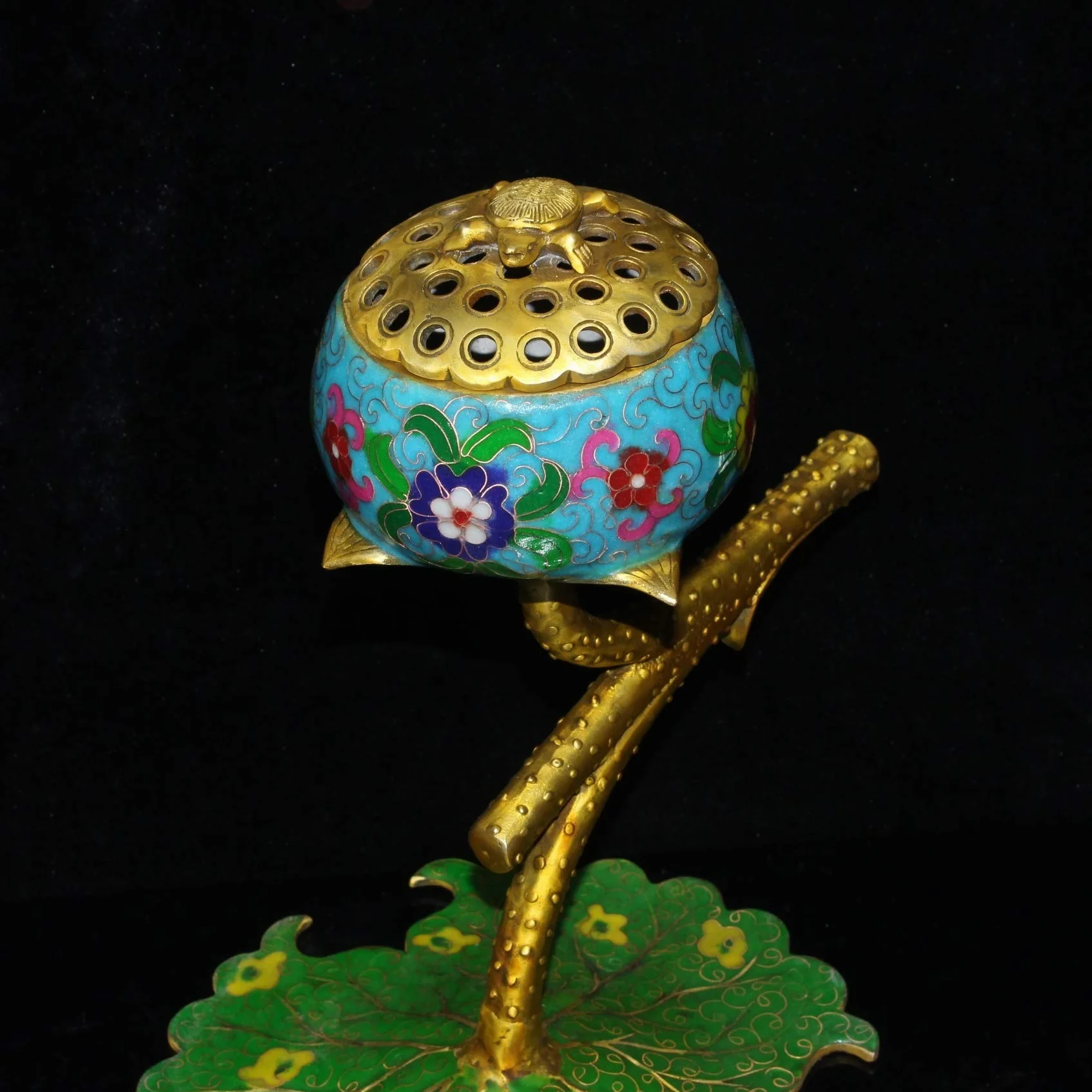 Antyczna opona miedziana, filigran Cloisonne, kadzielnica z liści lotosu, ozdoby, artykuły gospodarstwa domowego, przedmioty kolekcjonerskie