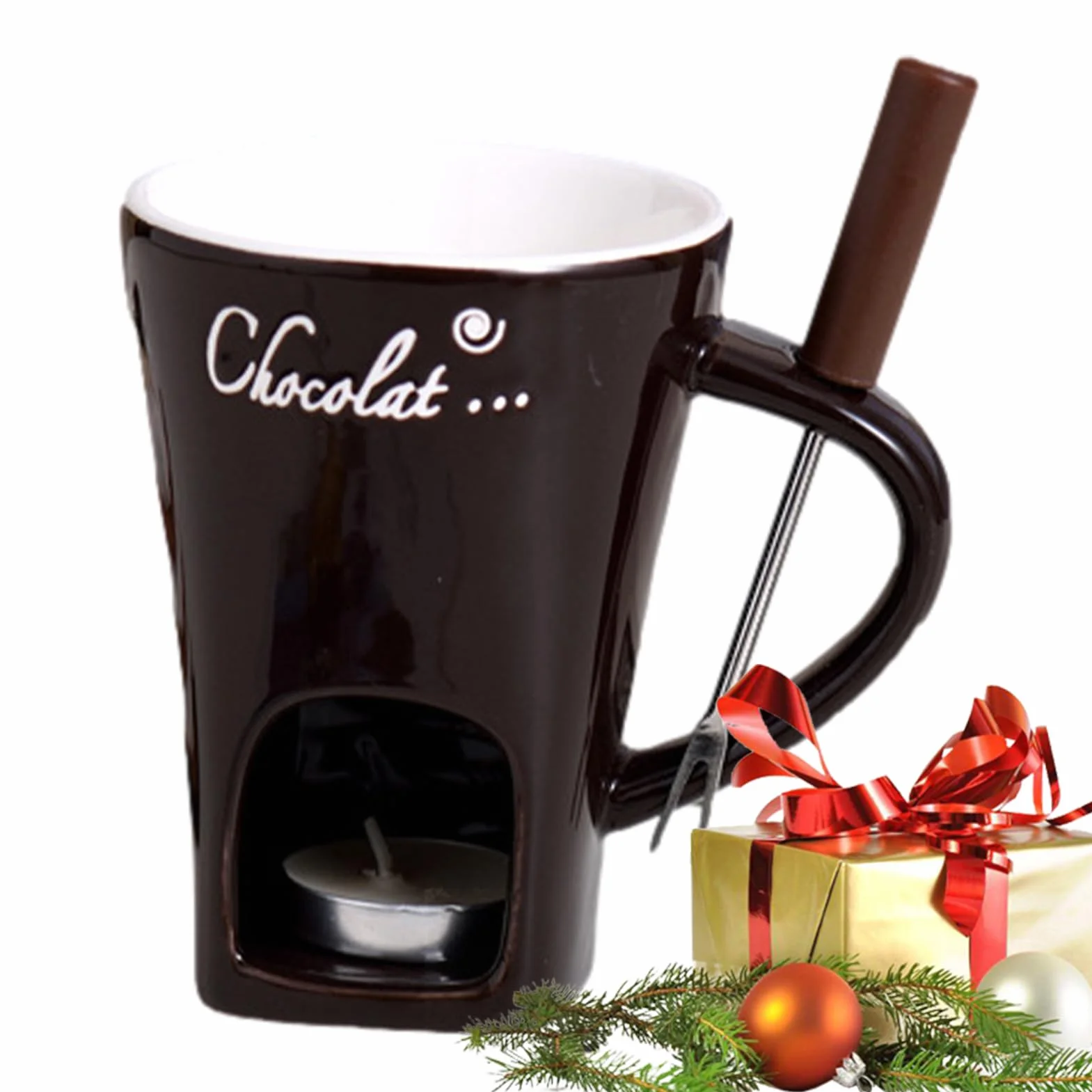 Zestaw do czekoladowego fondue 130 ml, zestaw do czekoladowego fondue, czekoladowy kubek do fondue, ceramiczny czekoladowy kubek do fondue, masło, słodki czekoladowy kubek do fondue z widelcem