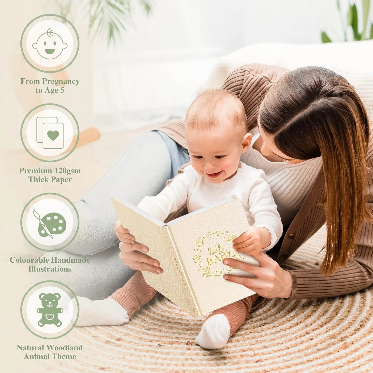 Lanpn Hello Baby Książka Wspomnień - Lniana Twarda Okładka Pamiątka dla Nowych Rodziców - Pamiętnik od Noworodka do 5 Lat Album Zdjęć Książka Kamieni Milowych (Różowy, 154 Strony)