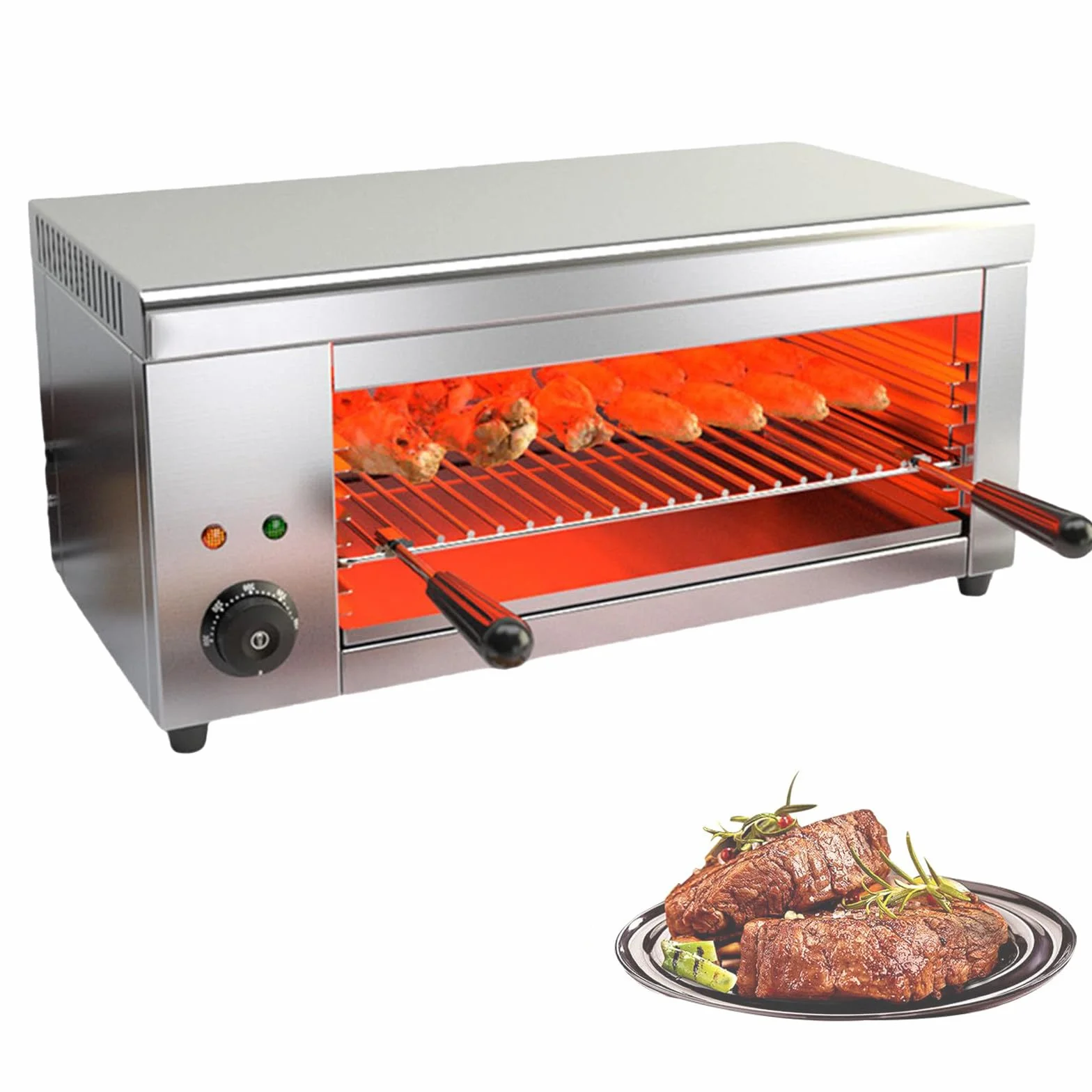 Piekarnik blatowy, 2000 W, stekowniak ze stali nierdzewnej, timer, 50–300°C, komercyjny grill do wołowiny i kurczaka,do użytku domowego i komercyjnego