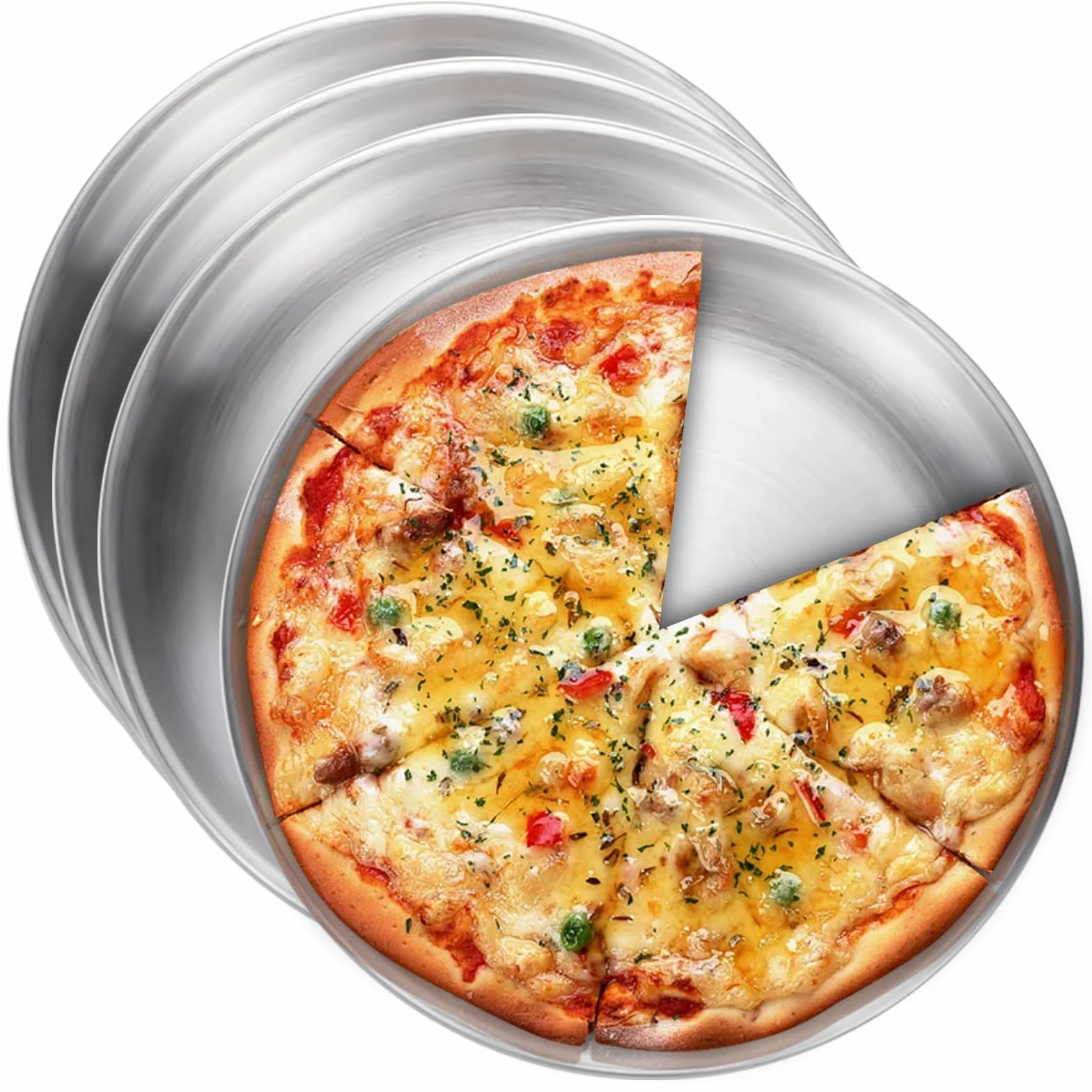 GOMETY 4 okrągłe blachy do pizzy w kolorze stali nierdzewnej, 30 cm, stal nierdzewna, zestaw do pieczenia pizzy, z powlekanej stali węglowej, blacha do pieczenia pizzy, zdrowa i nietoksyczna, łatwa do
