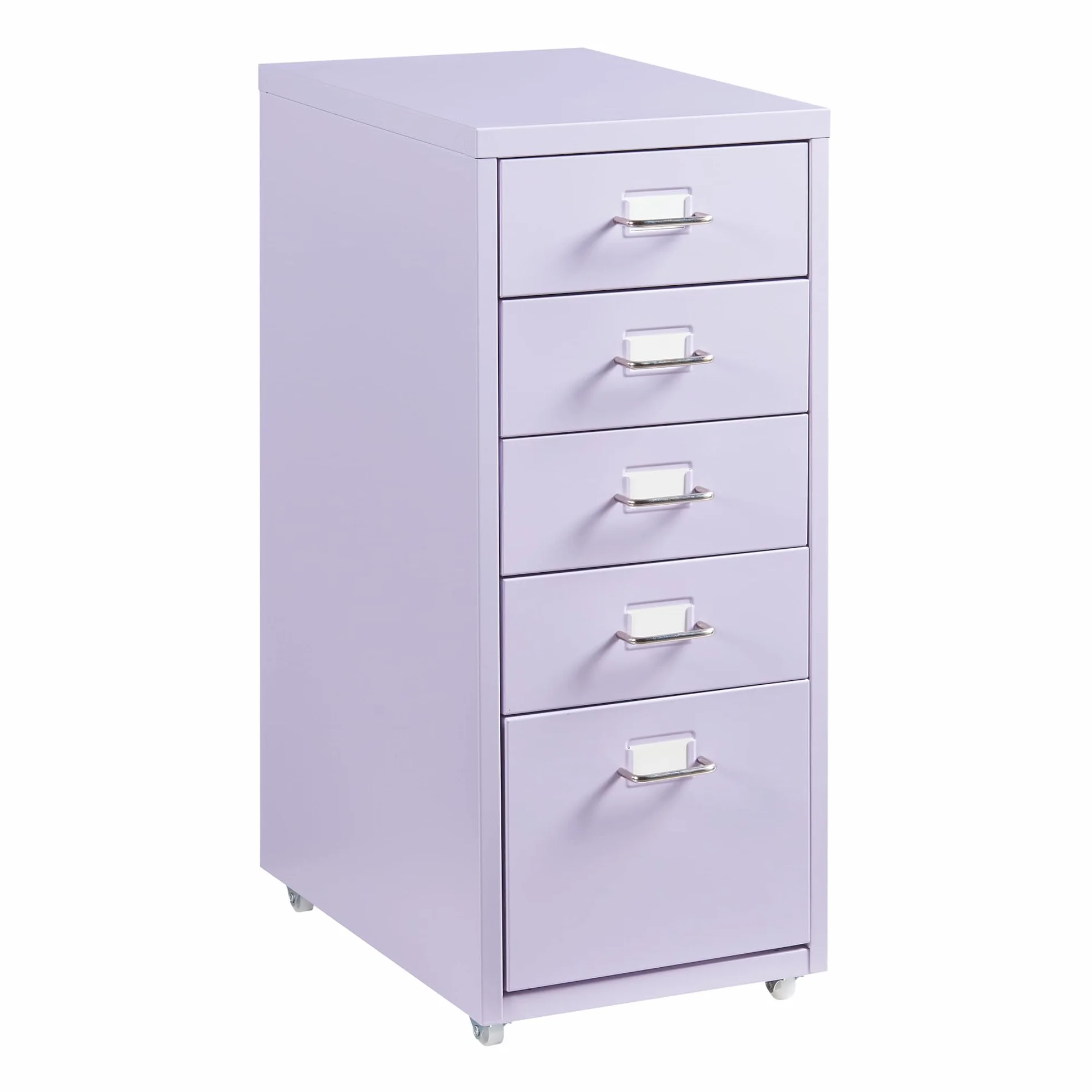[en.casa] Kontener na kółkach Kökar szafka z szufladami metalowa szafka na akta z 5 szufladami wózek biurowy z kółkami do gabinetu 69 x 28 x 41 cm fioletowy
