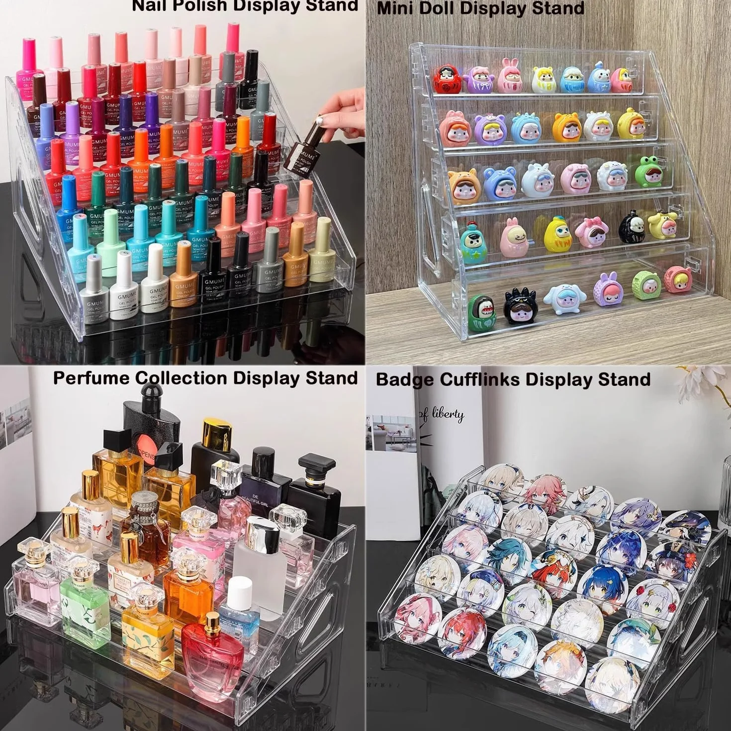 7-poziomowy akrylowy organizer ekspozycyjny z ogrodzeniem, organizer na perfumy, przezroczysta półka ekspozycyjna do domu, biura, sprzedaży detalicznej na figurki Funko zabawki, babeczki