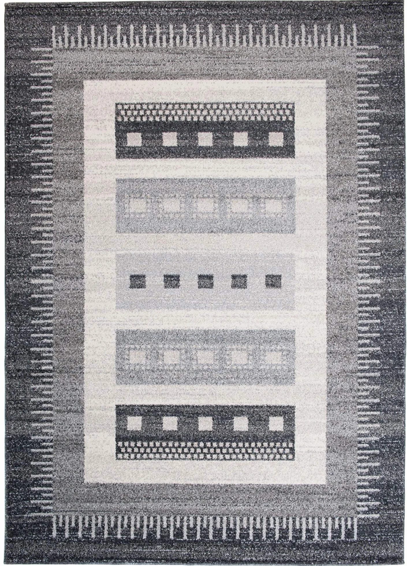 Tapiso® Dywan Sari z krótkim włosiem | melanżowy designerski dywan w kolorze szaro-białym, czarnym, z abstrakcyjnym wzorem w paski, karo, diamenty, idealny do salonu, pokoju gościnnego, jadalni, Ökotex 120 x 170 cm