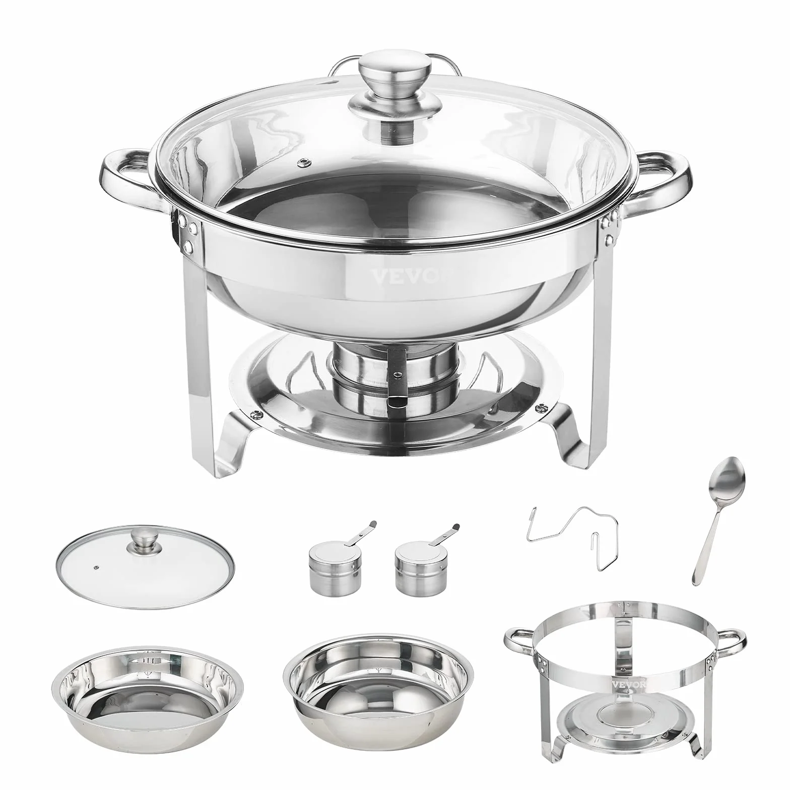 VEVOR Zestaw 2 szt. 4 Qt stal nierdzewna Chafer okrągły podgrzewacz do serwowania otarć zestaw bufetowy ze stali nierdzewnej, 4 l