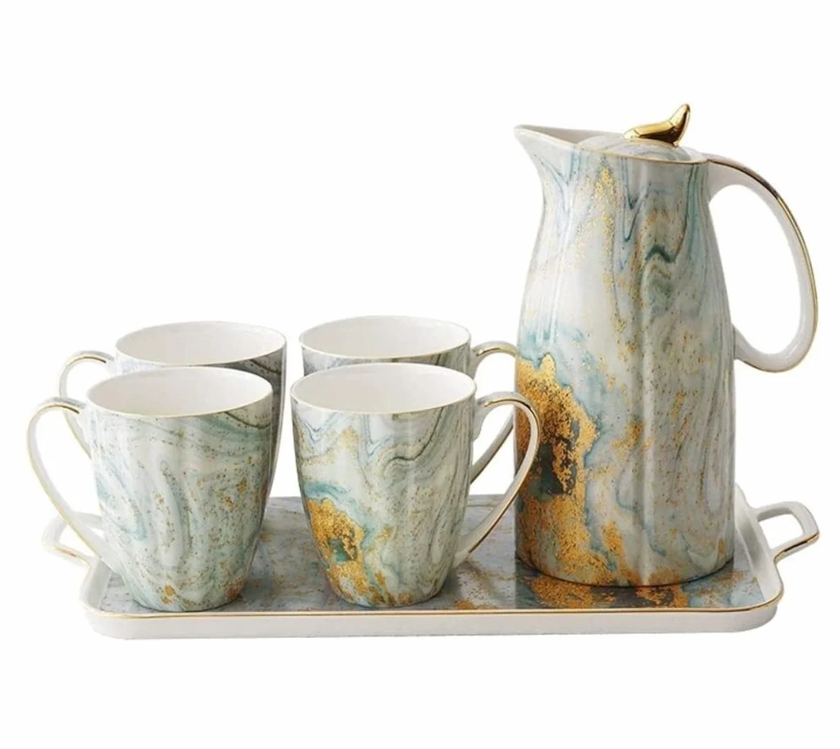 Serwis do Herbaty Zestaw do Herbaty 6 Sztuk Styl Europejski Zestaw Herbaty Z Tacą Wykwintne Luksusowe Ceramiczne Zestaw Do Parzenia Kawy I Herbaty Hotel Domowy Czajniczek 4 Zestaw Filiżanek Garnek 160
