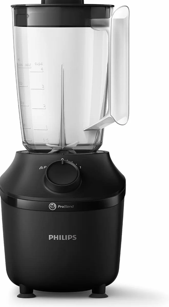 Philips Blender Kielichowy, Moc 450 W, Dokładne blendowanie - Technologia ProBlend, Pojemny dzbanek o pojemności 1,9 L, Butelka do smoothie w zestawie, Kolor Czarny (HR2041/41)