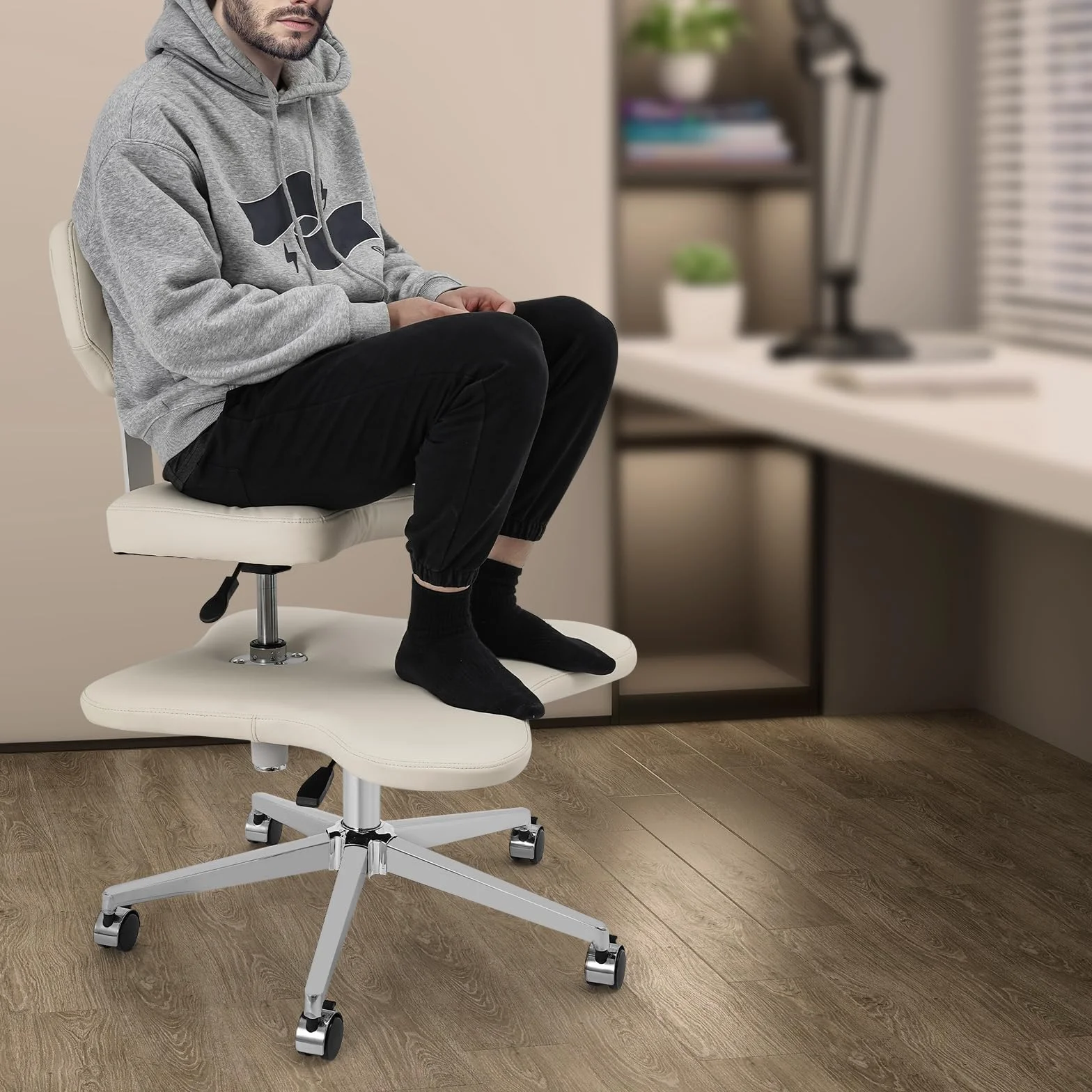 Krzesło ze skrzyżowanymi nogami, krzesło krzyżowe z kółkami, ADHD, regulowana wysokość, obrót o 360°, elastyczna konstrukcja dla osób niespokojnych