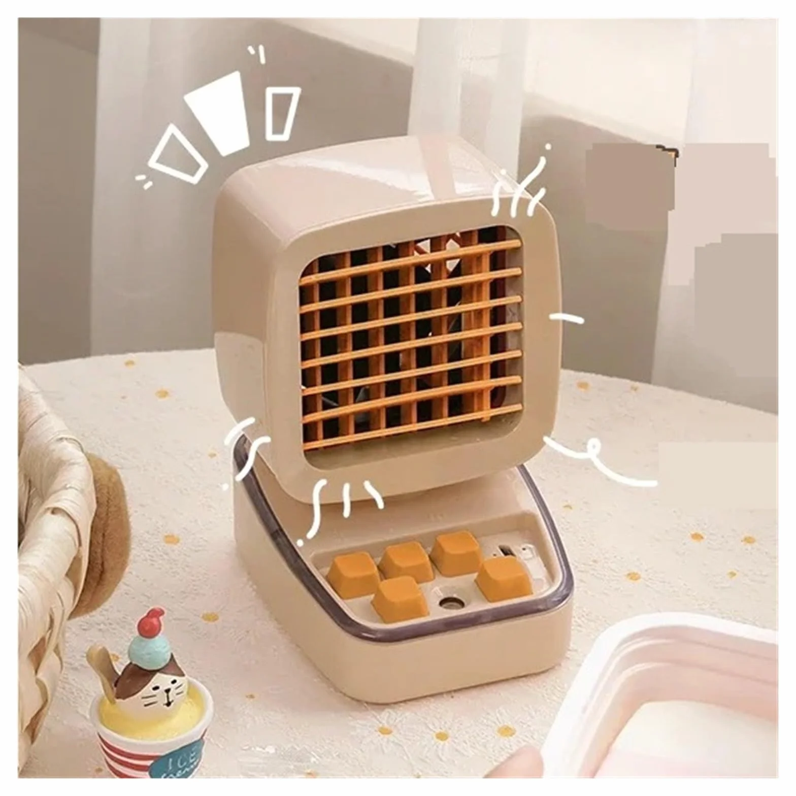 Przenośny wentylator klimatyzacji Miniwentylator Inspirowany Konsolą Do Gier W Stylu Retro Z Funkcją Mgiełki Do Szybkiego Chłodzenia Do pokoju, domu, biura (Color : Blue)