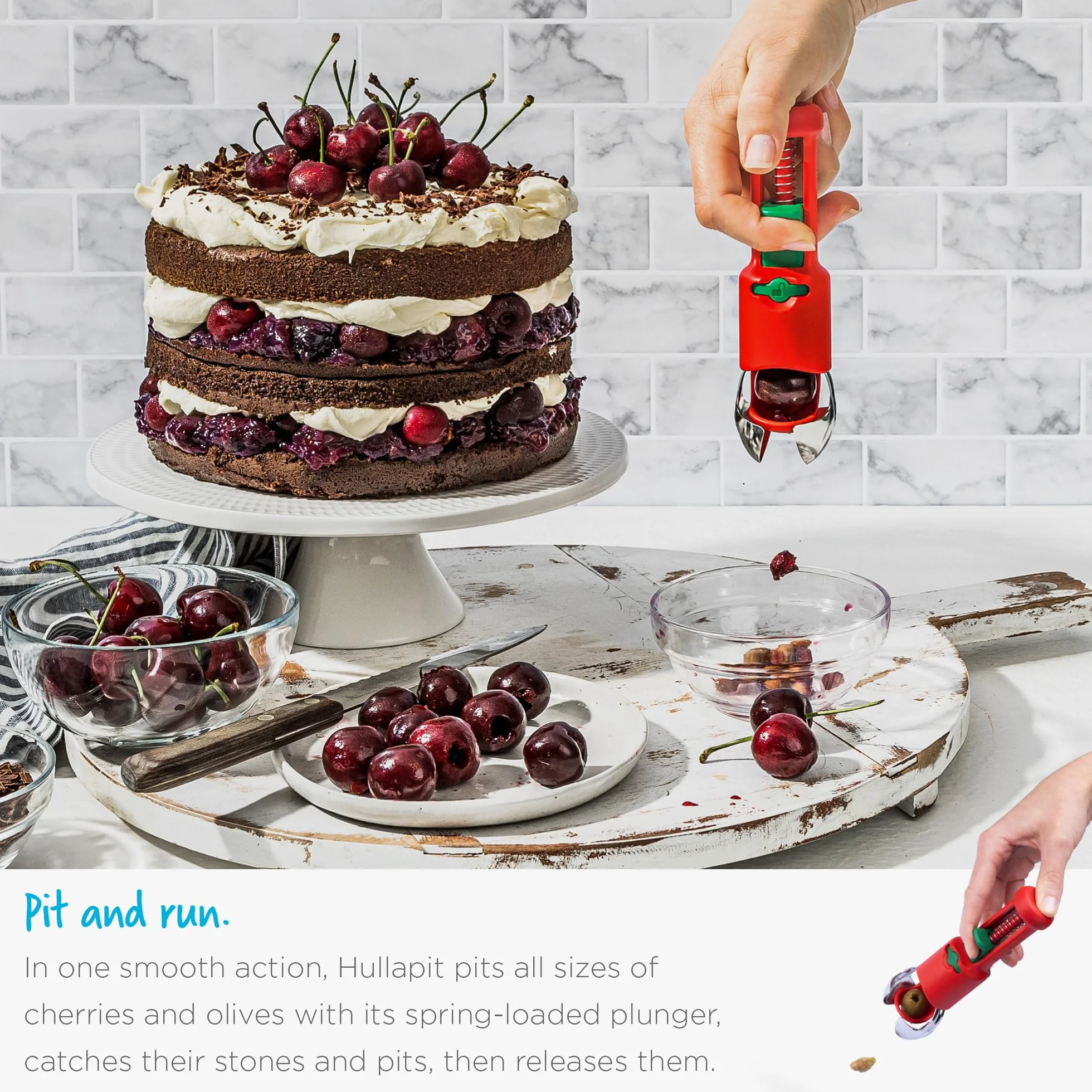 Dreamfarm Hullapit 3 w 1 Fast & Easy Strawberry Huller, Cherry Pitter & Olive Pitter - Czerwony/Zielony