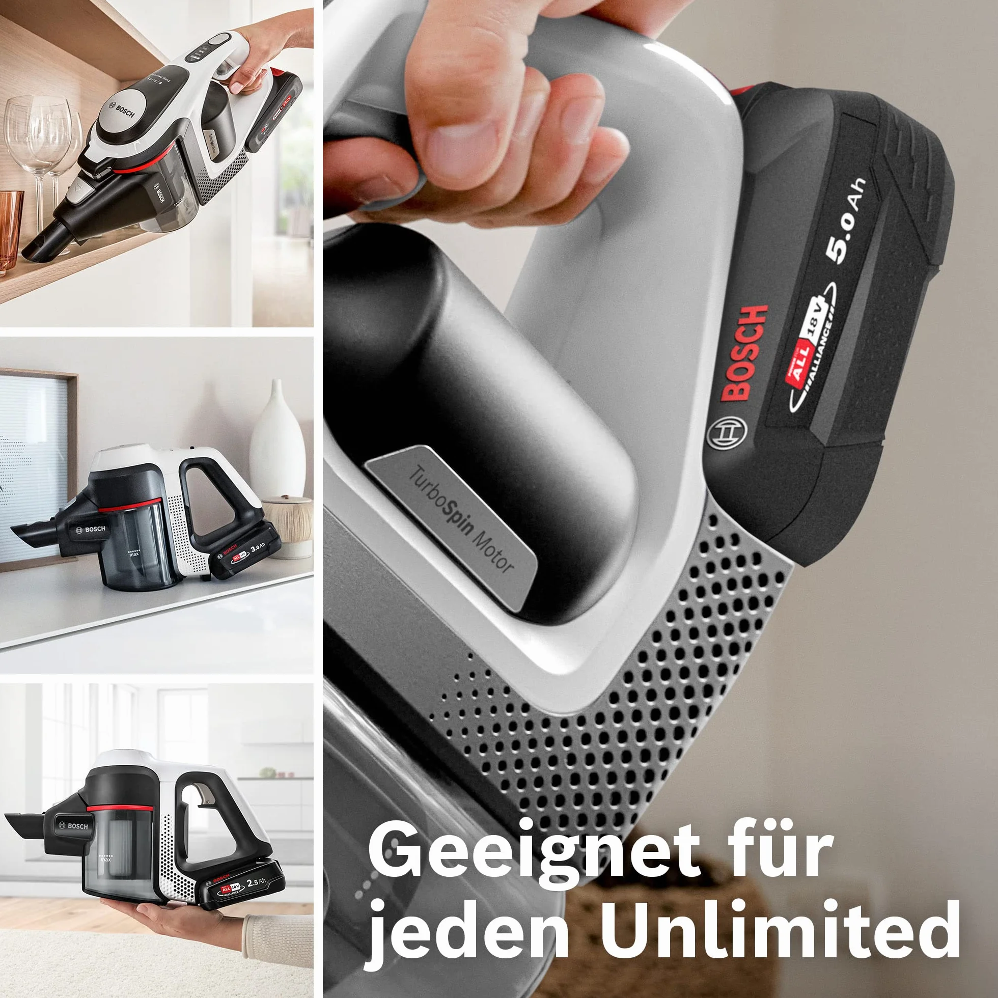 Bosch Akumulator wymienny Power for All 18 V 5,0 Ah BHZUB1850, odpowiedni do wszystkich bezprzewodowych odkurzaczy akumulatorowych Unlimited, bardzo długi czas pracy, wysoka wydajność, nadaje się do