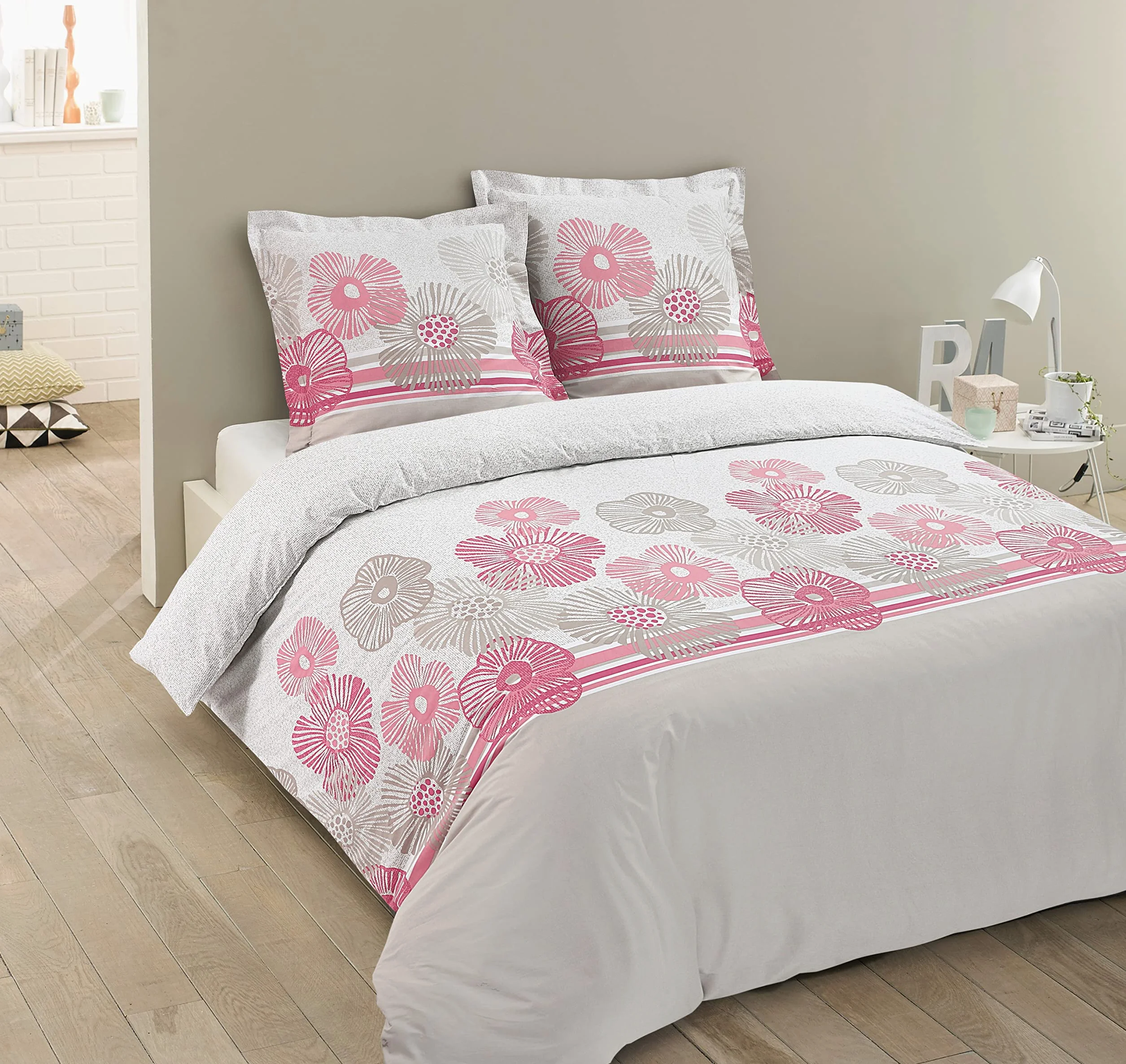 Vision - Komplet pościeli FLO - poszwa na kołdrę 240x220cm z 2 różnymi poszewkami 65x65cm - 100% bawełna
