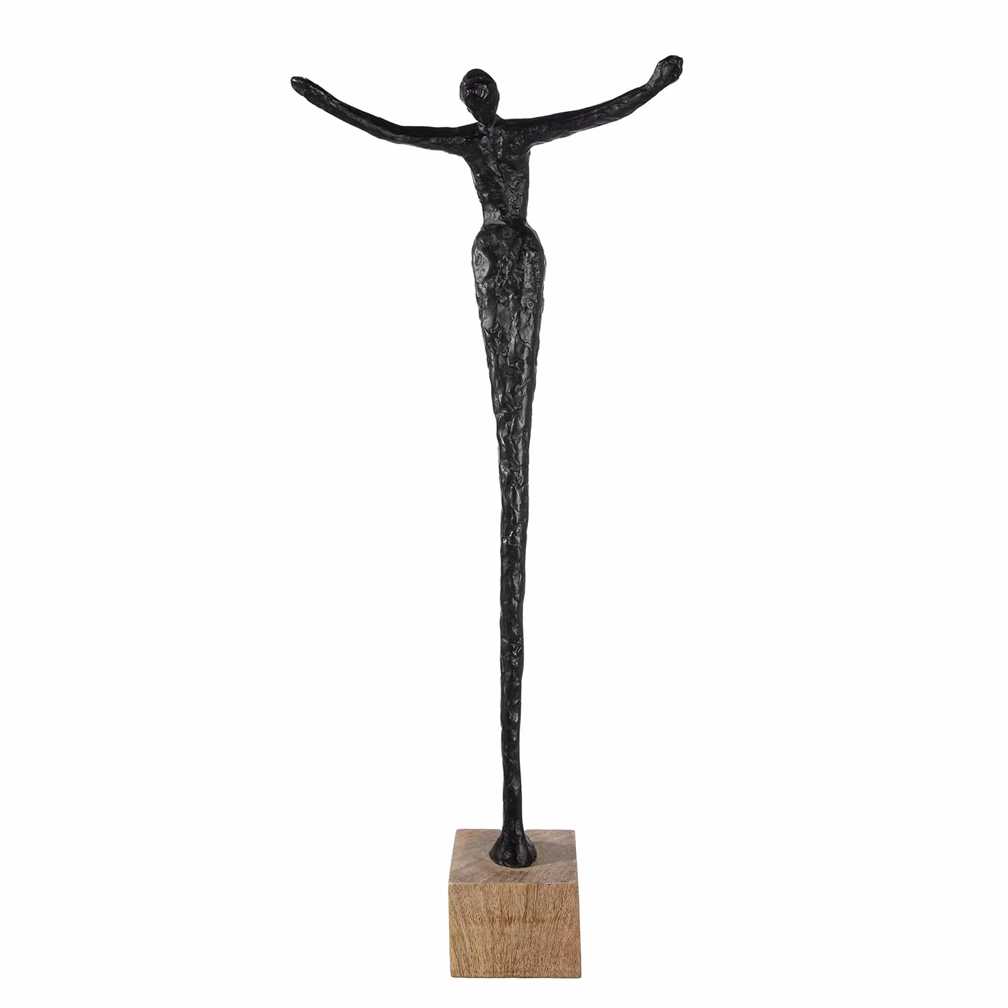 GILDE Rzeźba Freedom z żywicy syntetycznej i drewna mango – kolor naturalny i czarny – wysokość 70 cm x szerokość 29 cm – figurka ludzka