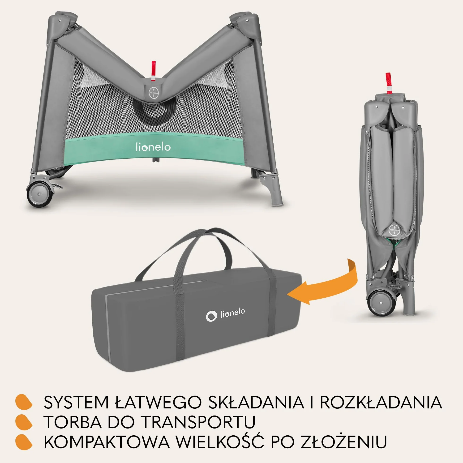 LIONELO MILLE Łóżeczko 2 w 1 Turystyczne Podróżne i Kojec dziecięcy do 15 kg 100x100cm 0-36 miesięcy, Boczne Wejście na Zamek, Materac, Koła z Hamulcem, Łatwe Składanie, Torba Transportowa