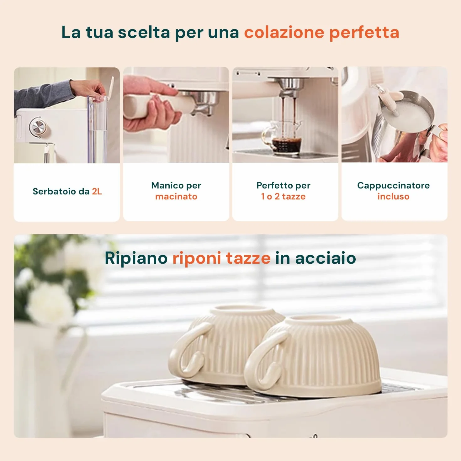 Avilia - Ekspres do kawy 850 W do intensywnego espresso z filtrem ze stali nierdzewnej, 2 l zbiornik i kompatybilność z kawą mieloną i kapsułkami, łatwa obsługa i kompaktowa biała konstrukcja